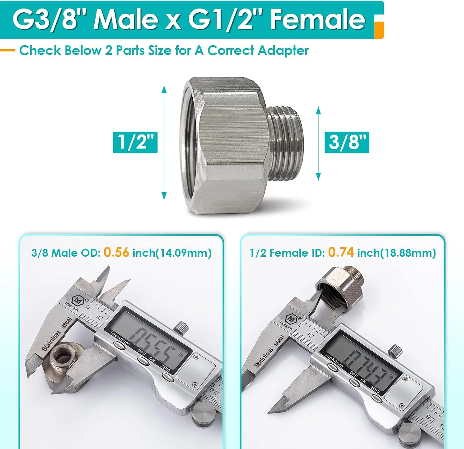 تبدیل 1/2 به 3/8 اینچ کیکیمپرو، تبدیل کننده 3/8 مادگی به 1/2 نری، اتصالات شیلنگ خط لوله آب، اتصالات فشاری برنجی، 2 عدد تبدیل 1/2 به 3/8 اینچ کیکیمپرو، تبدیل کننده 3/8 مادگی به 1/2 نری، اتصالات شیلنگ خط لوله آب، اتصالات فشاری برنجی، 2 عدد