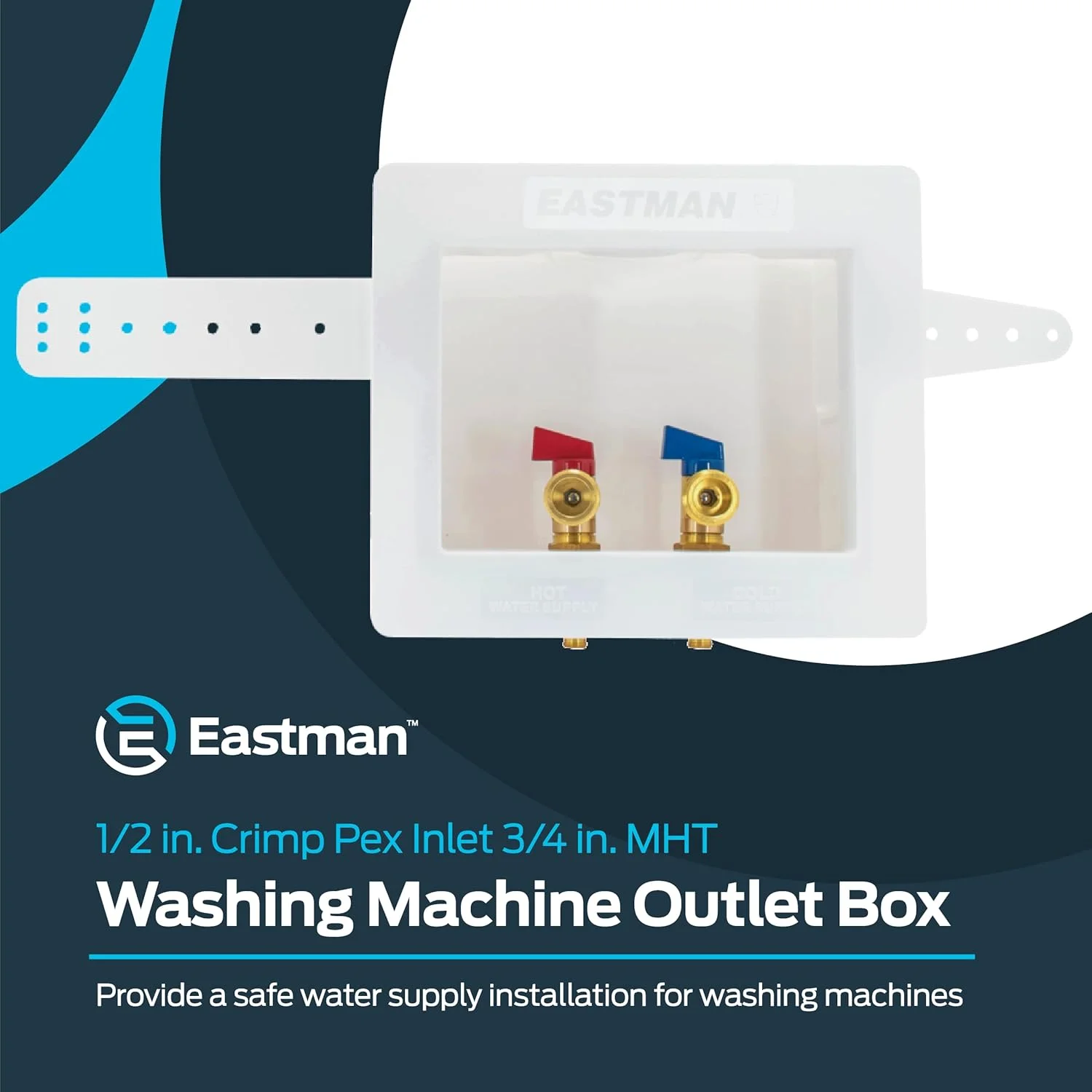 جعبه خروجی ماشین لباسشویی ایستمن 60245، اتصال 1/2 اینچ PEX، توکار، PVC، تخلیه دوگانه، سفید جعبه خروجی ماشین لباسشویی ایستمن 60245، اتصال 1/2 اینچ PEX، توکار، PVC، تخلیه دوگانه، سفید