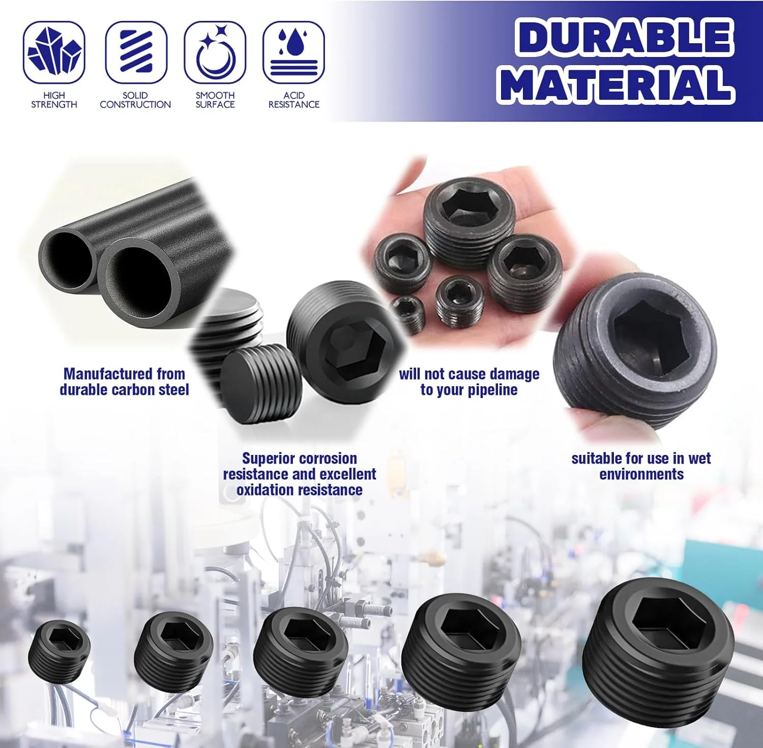 مجموعه 30 عددی پلاگ های لوله NPT فولادی کربنی Waltool، سایزهای 1/8، 1/4، 3/8، 1/2، 3/4 اینچ، پلاگ لوله سوکت رزوه شش گوش داخلی برای آب بندی درگاه لوله مجموعه 30 عددی پلاگ های لوله NPT فولادی کربنی Waltool، سایزهای 1/8، 1/4، 3/8، 1/2، 3/4 اینچ، پلاگ لوله سوکت رزوه شش گوش داخلی برای آب بندی درگاه لوله