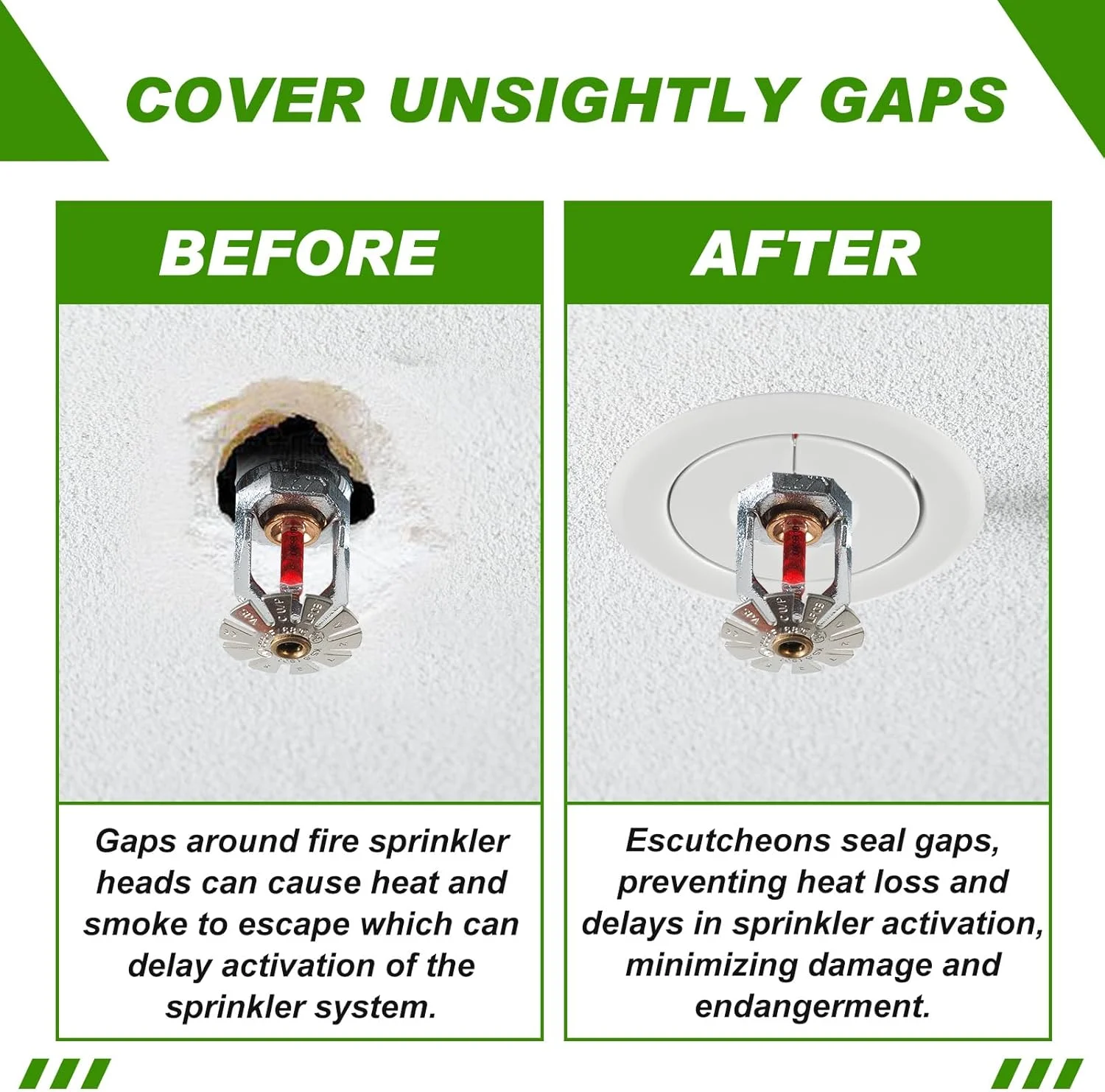 شیمیاو 12 عددی روکش تزئینی اسپرینکلر آتش نشانی فرورفته، 1/2 اینچ آی پی اس، 3/4 اینچ قابلیت تنظیم، حلقه تزئینی صفحه پوشش سر فرورفته، سه تکه جدا شونده، سفید، روکش اسپرینکلر آتش نشانی برای سقف