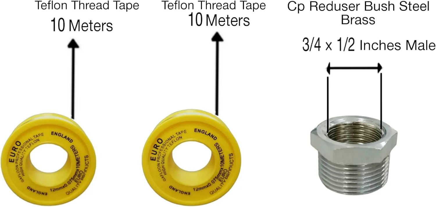 بوشن کاهنده استیل برنجی TERMEO با سایز 3/4 در 1/2 اینچ نر برای اتصال ماشین لباسشویی به شیر زاویه ای و 2 عدد نوار تفلون برای جلوگیری از نشتی با طول 20 متر بوشن کاهنده استیل برنجی TERMEO با سایز 3/4 در 1/2 اینچ نر برای اتصال ماشین لباسشویی به شیر زاویه ای و 2 عدد نوار تفلون برای جلوگیری از نشتی با طول 20 متر
