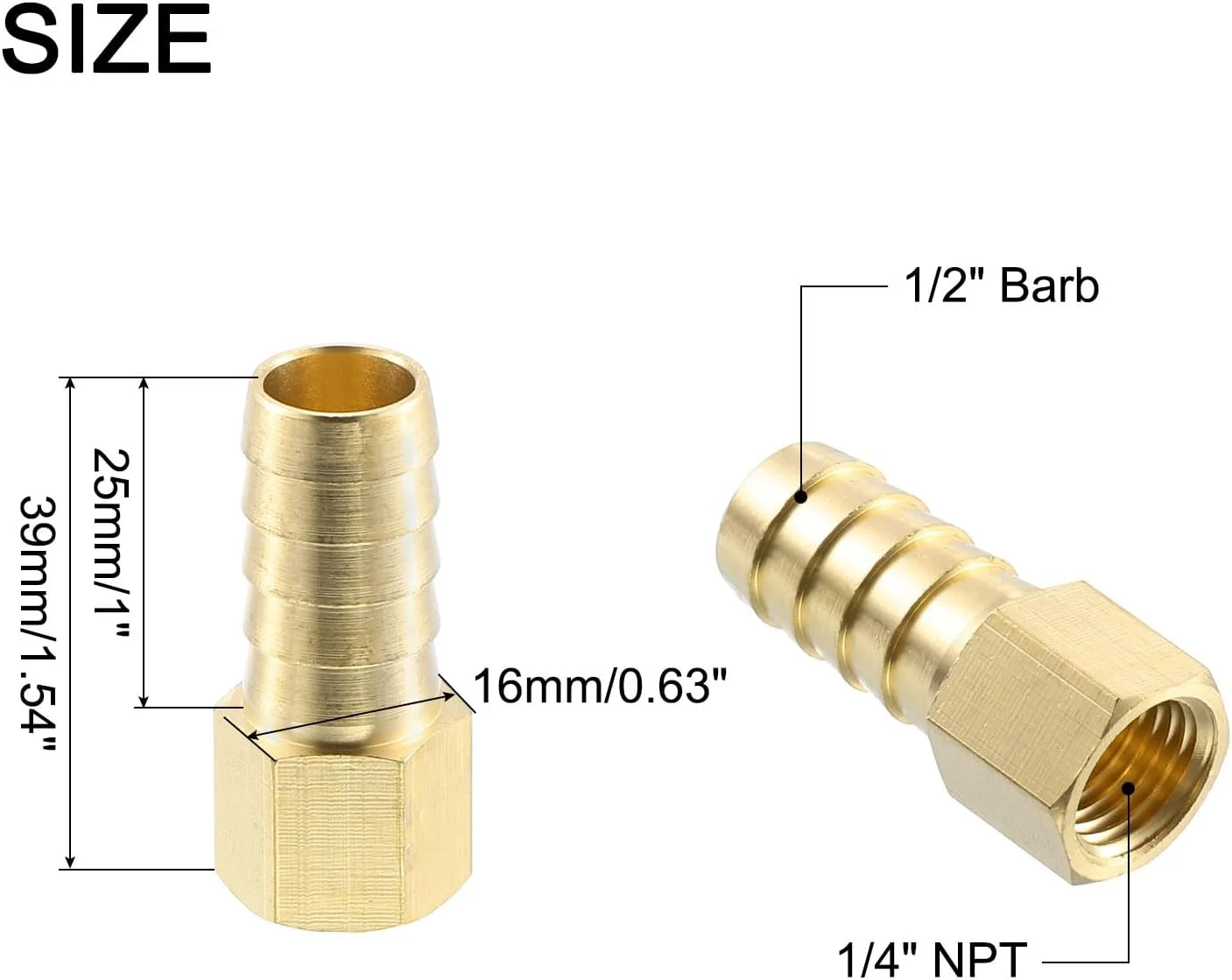 اتصال شیلنگ برنجی 2 عددی، 1/2 اینچ خاردار x 1/4 اینچ NPT مادگی، آداپتور اتصالات لوله برنجی خاردار برای اتصال لوله ها، دستگاه های مکانیکی، تجهیزات لوله کشی