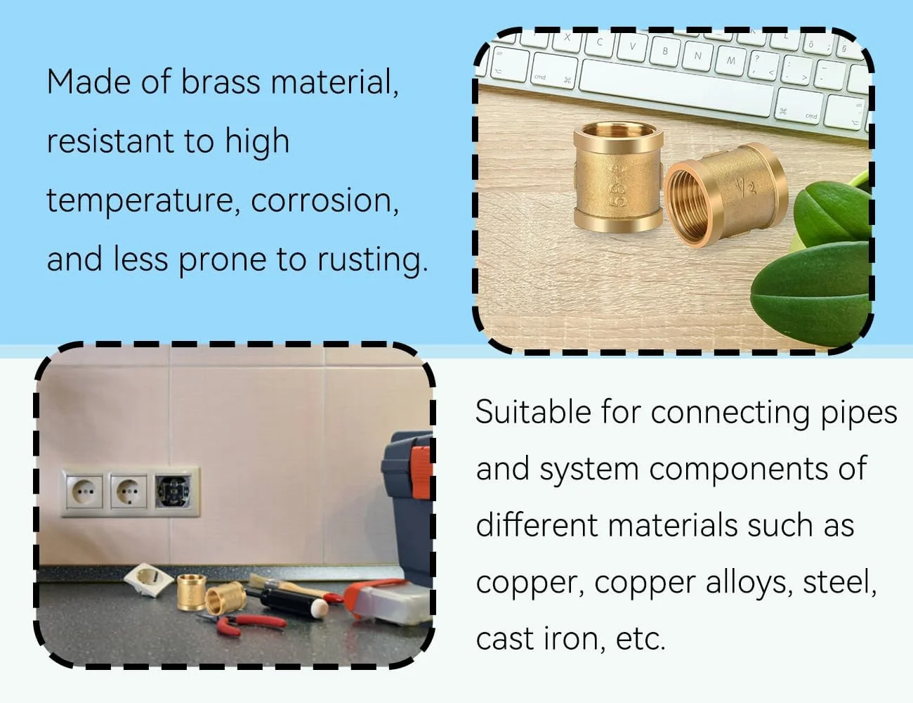 Lhbwhiz بسته 2 عددی آستین 1/2 اینچی، اتصال دهنده رزوه ماده برنجی، آستین چدنی دوبل، اتصالات برنجی، اتصال رزوه ای، برای اتصال لوله سیستم آب آشامیدنی (طلایی)
