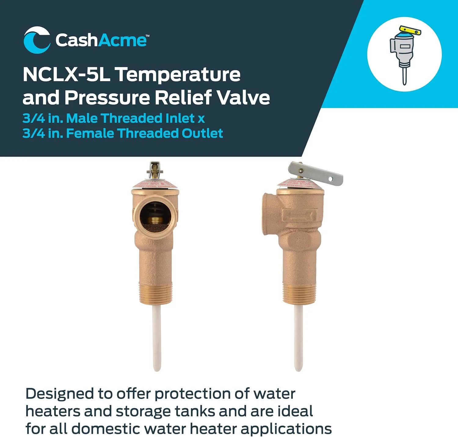 شیر اطمینان دما و فشار Cash Acme 18821 0150 مدل NCLX-5L، سایز 3/4 اینچ، جنس برنجی شیر اطمینان دما و فشار Cash Acme 18821 0150 مدل NCLX-5L، سایز 3/4 اینچ، جنس برنجی
