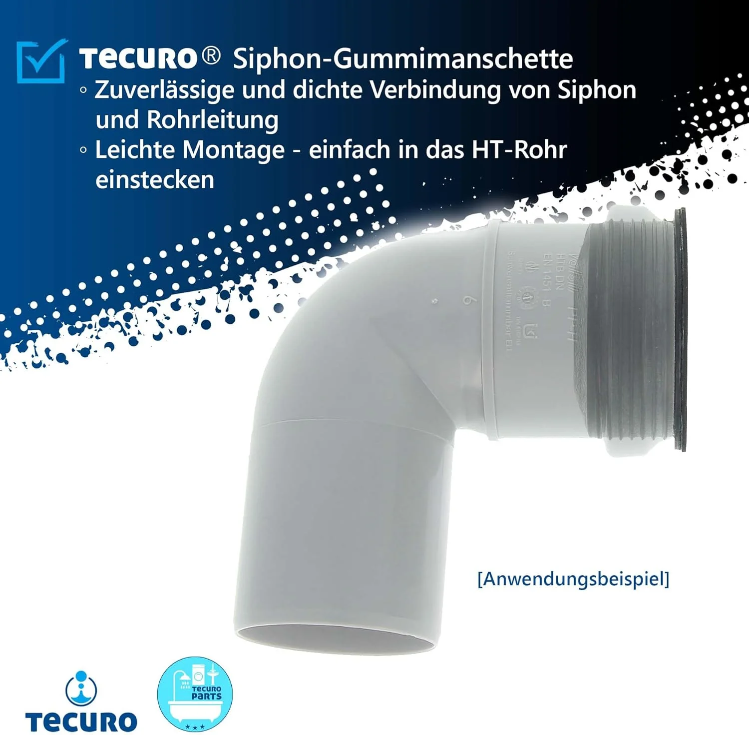 آستین لاستیکی سیفون Tecuro V11435 برای قطر لوله تخلیه بیرونی، مشکی، 50 میلی متر x قطر داخلی 40 میلی متر