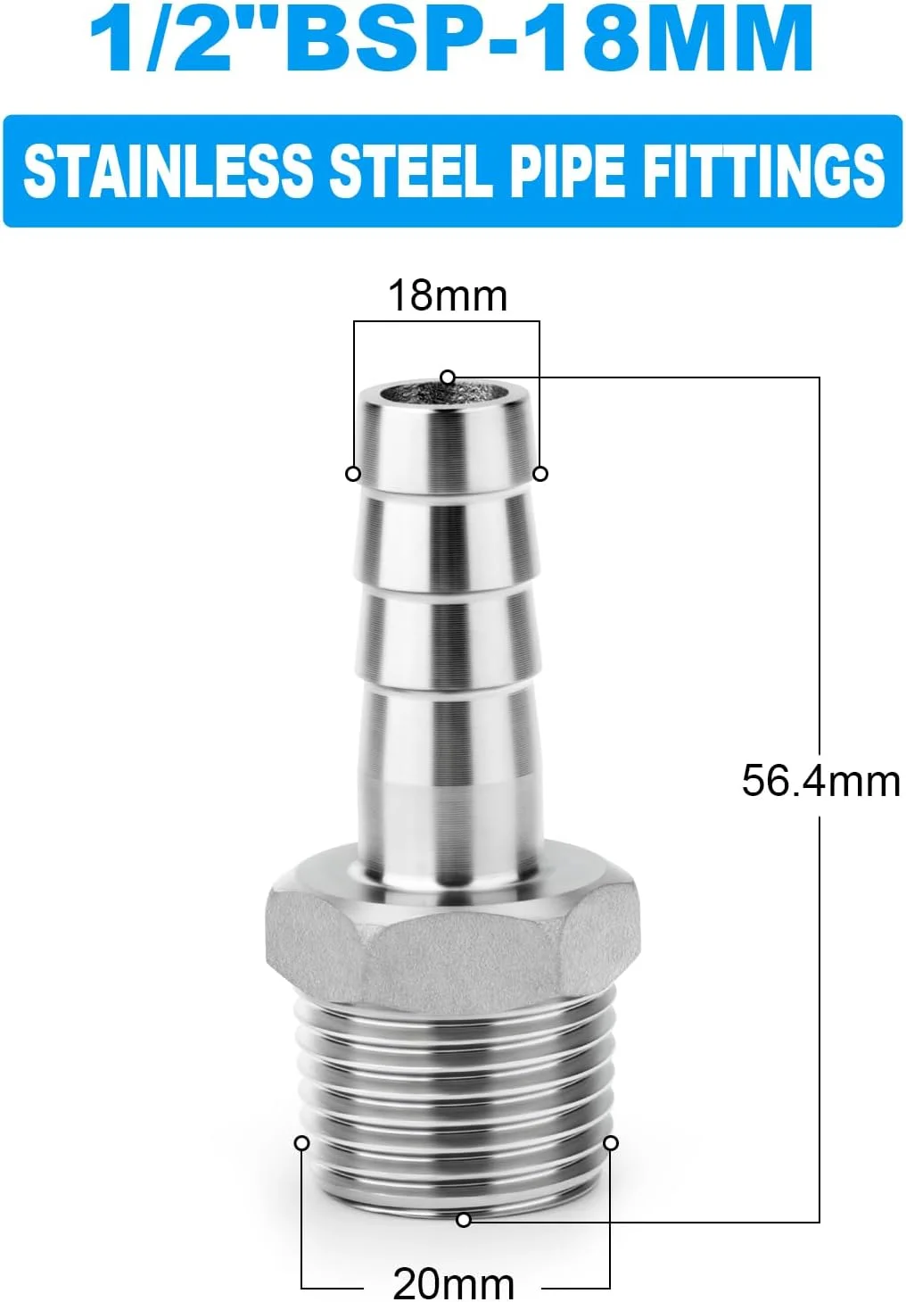 ERGAOBOY بسته 10 عددی اتصالات فشاری استیل ضد زنگ 304، خار 18 میلی متری OD به خار شلنگ نری 1/2 اینچ BSP، برای آب، صنعت