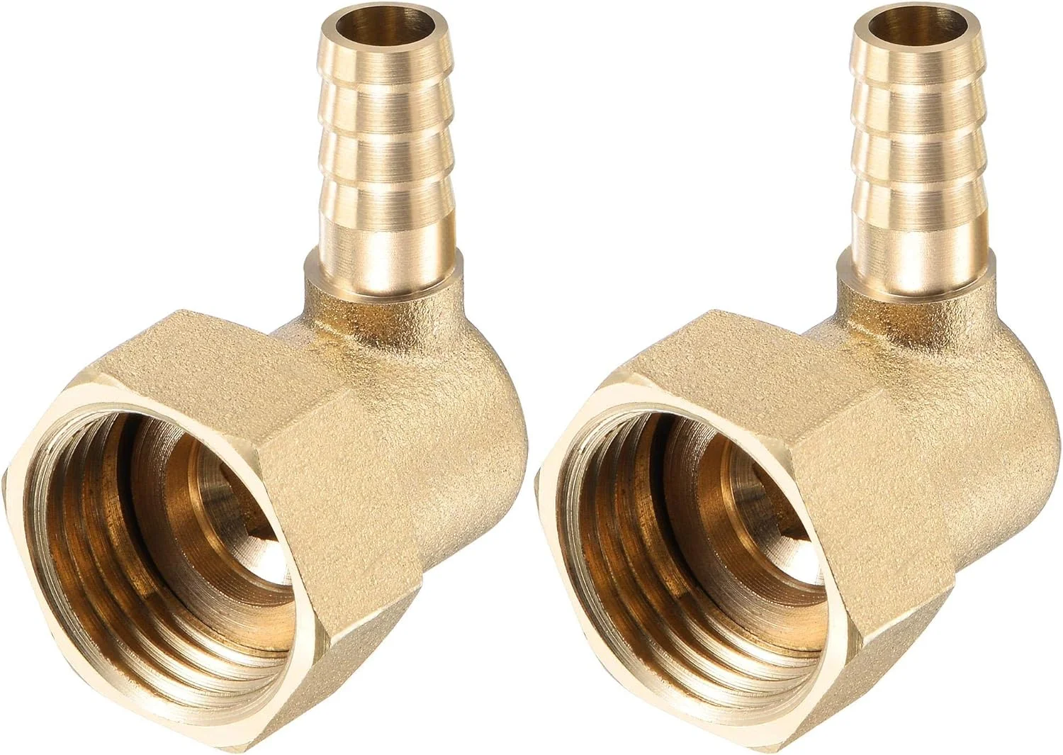 اتصال زانویی شیلنگ برنجی sourcing map، خاردار 8 میلی‌متری × اتصال لوله مهره گردان مادگی G1/2 برای آب، سوخت، هوا، بسته 2 عددی