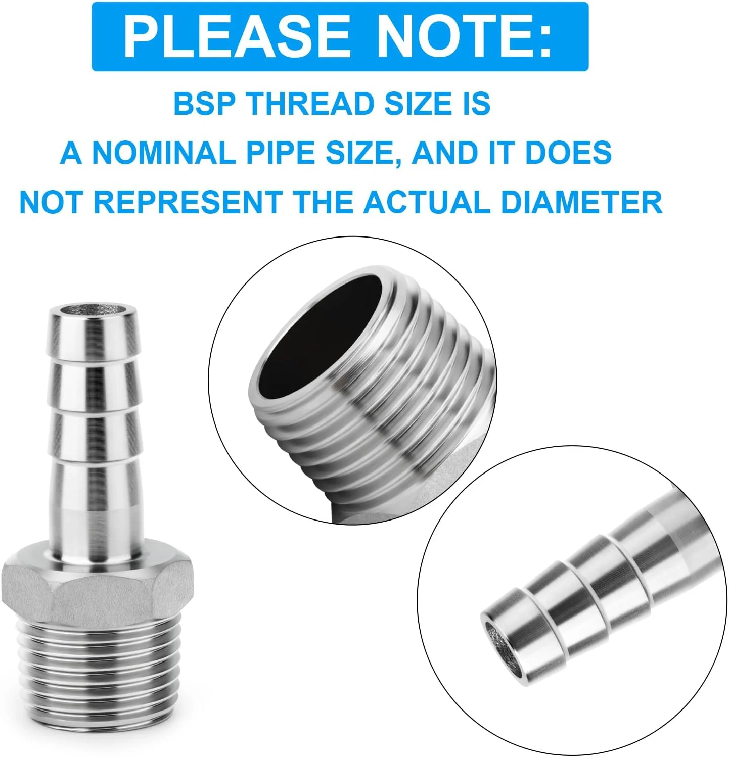 ERGAOBOY بسته 10 عددی اتصالات فشاری استیل ضد زنگ 304، خار 18 میلی متری OD به خار شلنگ نری 1/2 اینچ BSP، برای آب، صنعت