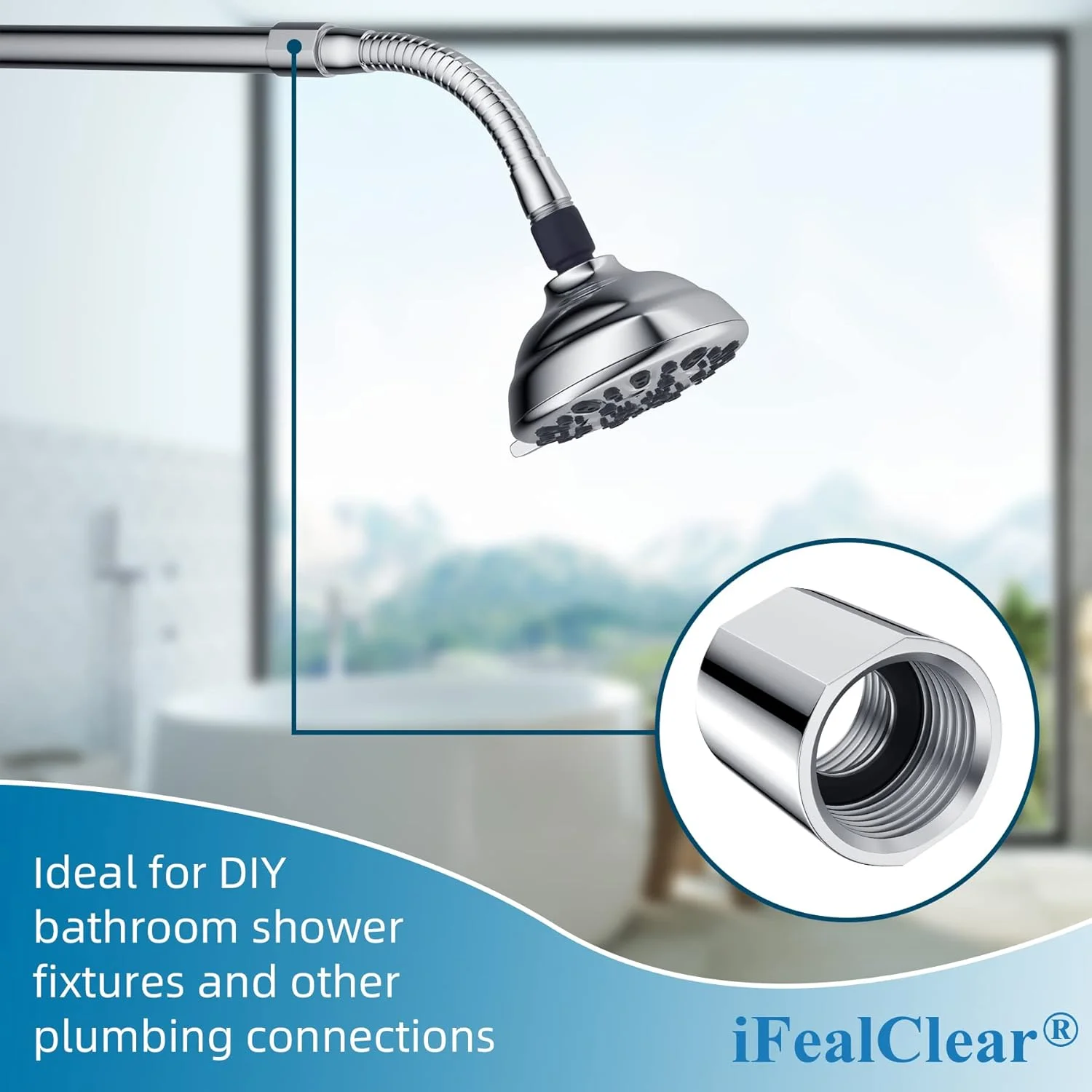 اتصال لوله برنجی iFealClear، اتصال دوش، تبدیل مادگی G1/2 x G1/2 برای لوله های حمام، افزایش دهنده شلنگ، لوله کشی خانگی، واشر اضافی، کروم (2 عدد)