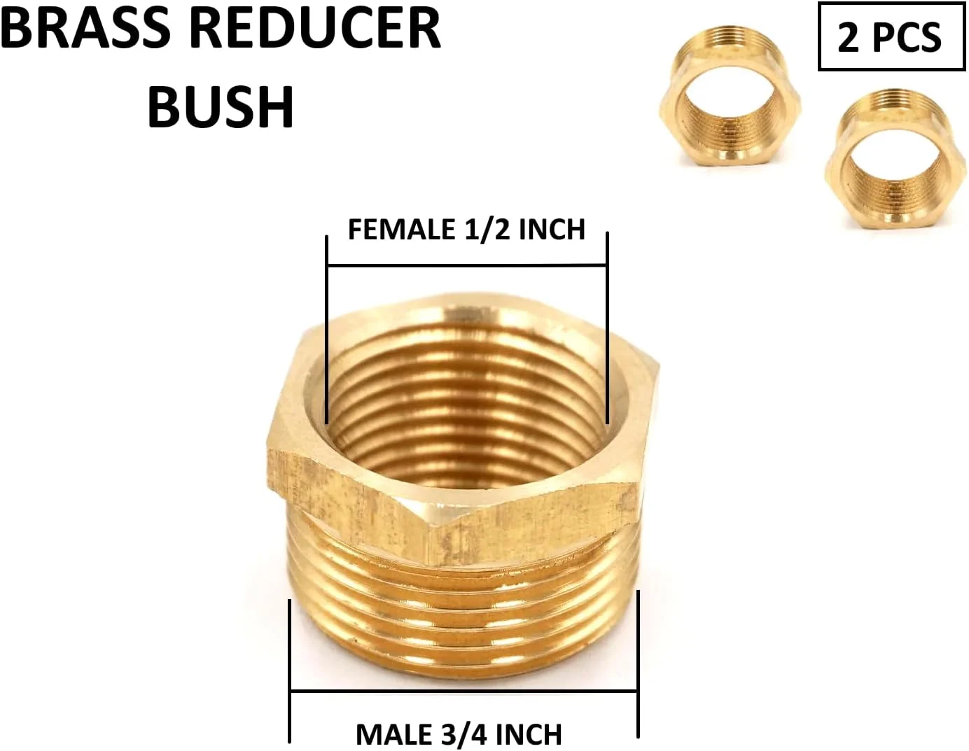 بیلا، بسته 2 عددی کاهنده برنجی، رزوه نر BSP به رزوه ماده BSP، بوش کاهنده، بوش شش گوش، اتصالات لوله شیلنگ، آداپتور اتصال (3/4 اینچ در 1/2 اینچ)
