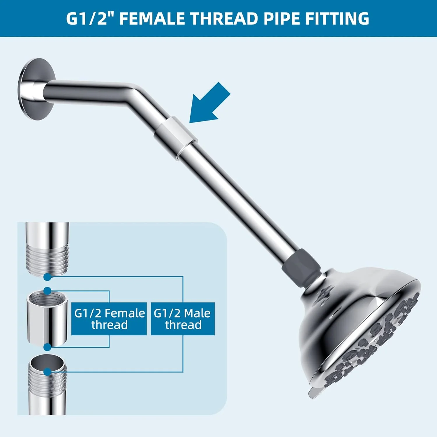 اتصال لوله برنجی iFealClear، اتصال دوش، تبدیل مادگی G1/2 x G1/2 برای لوله های حمام، افزایش دهنده شلنگ، لوله کشی خانگی، واشر اضافی، کروم (2 عدد)
