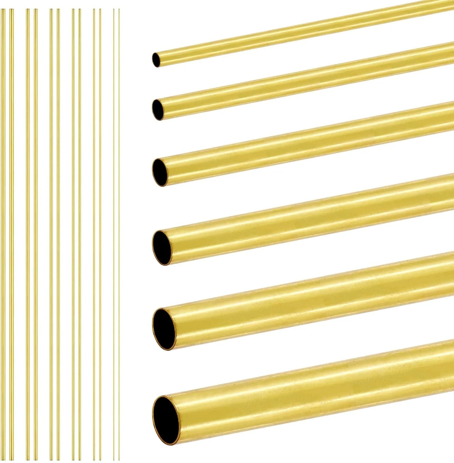مجموعه 12 عددی لوله برنجی Tanstic، لوله گرد با قطرهای خارجی 1، 1.5، 2، 2.5، 3 و 3.5 میلی‌متر، ضخامت دیواره 0.2 میلی‌متر و طول 300 میلی‌متر