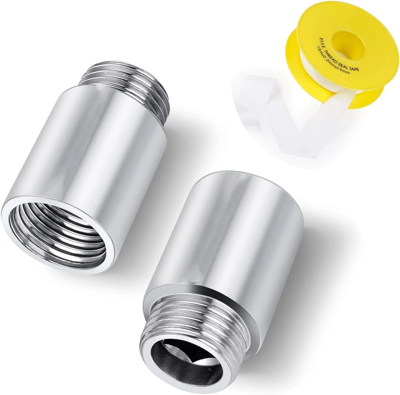 رابط افزایشی کروم بیلا نر به ماده 1/2 اینچ، بسته 2 عددی رزوه BSP به همراه نوار تفلون در اندازه های مختلف برای لوله افزایشی که امکان افزایش طول، افزایش شیرهای زاویه ای و غیره را فراهم می کند (1/2 X 50MM)