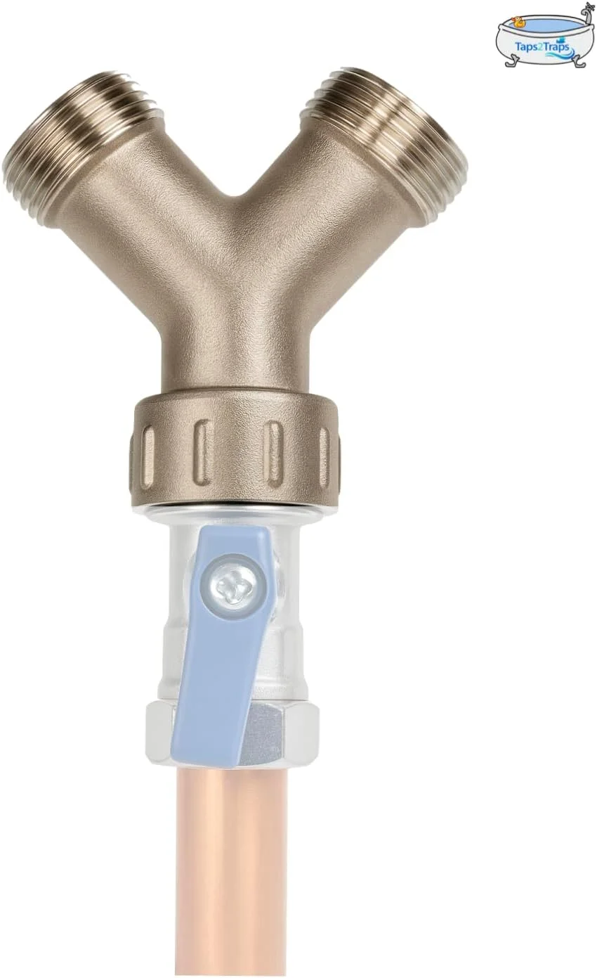 اتصال Y شکل برنجی با روکش نیکل Taps2Traps برای ماشین لباسشویی، بسیار توصیه شده به جای اتصالات Y شکل پلاستیکی/PVC