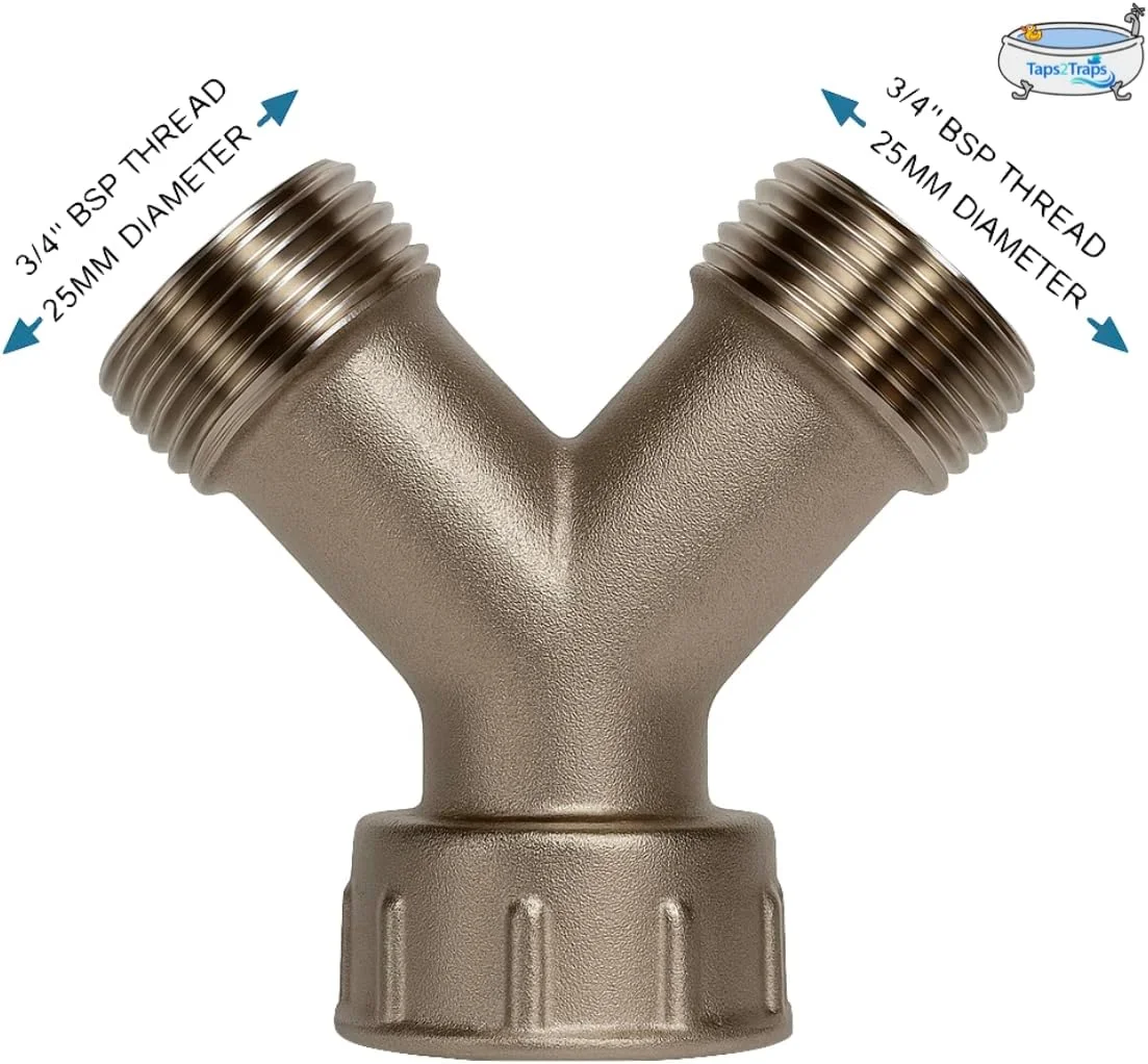 اتصال Y شکل برنجی با روکش نیکل Taps2Traps برای ماشین لباسشویی، بسیار توصیه شده به جای اتصالات Y شکل پلاستیکی/PVC