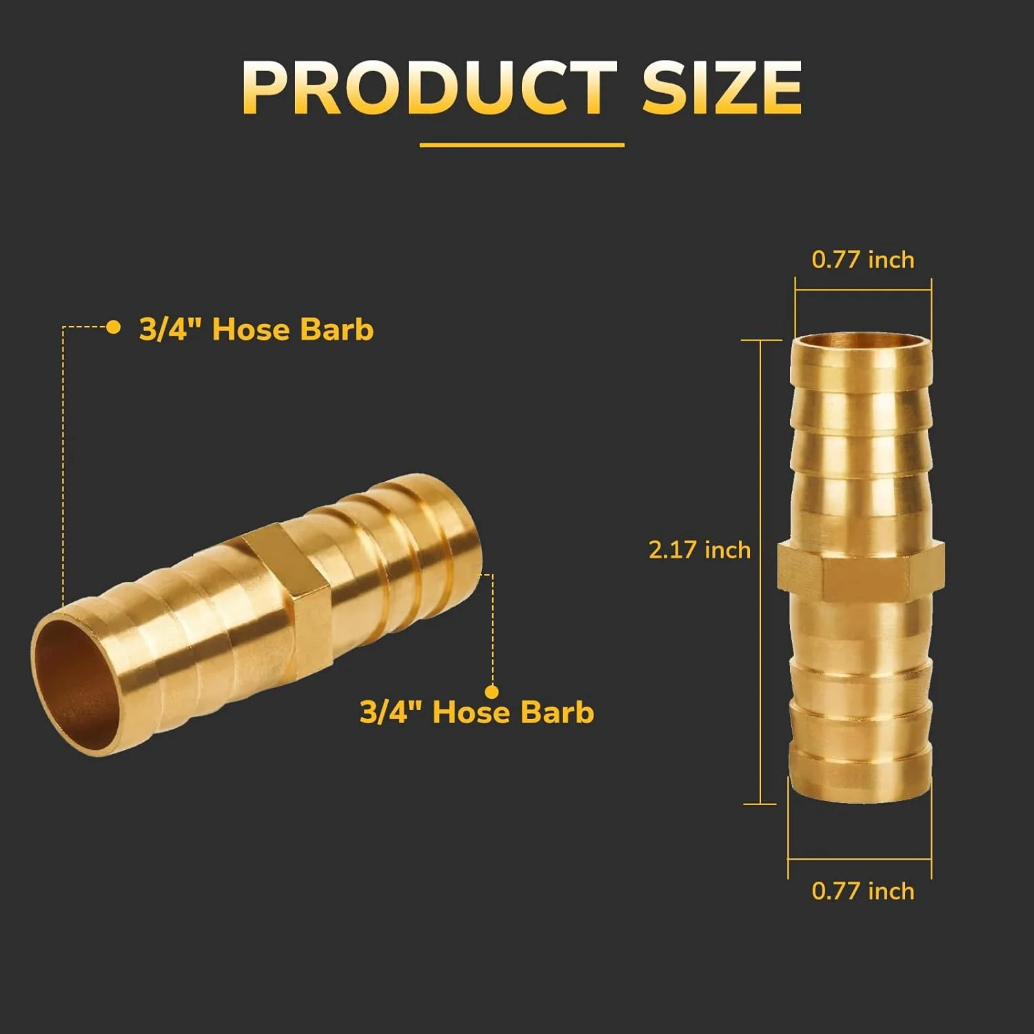 اتصال شلنگ برنجی KAINGA سایز 3/4 اینچ، اتصال دهنده و ترمیم کننده شلنگ بادوام، مناسب برای سیستم های هوا، آب و سوخت، شامل 4 بست استیل ضد زنگ، ضد نشت، بسته 2 عددی
