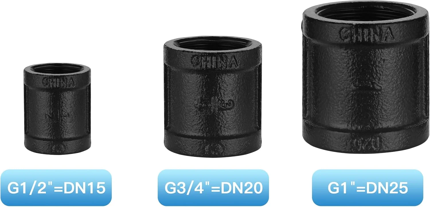 اتصال رنگ شده مشکی TZH 1/2 اینچ، بسته 10 عددی اتصال چدنی رزوه ای مادگی 1/2 اینچ برای قفسه های استیم پانک، دکور لوله کشی DIY، مبلمان (10 عدد، مشکی 1/2 اینچ)