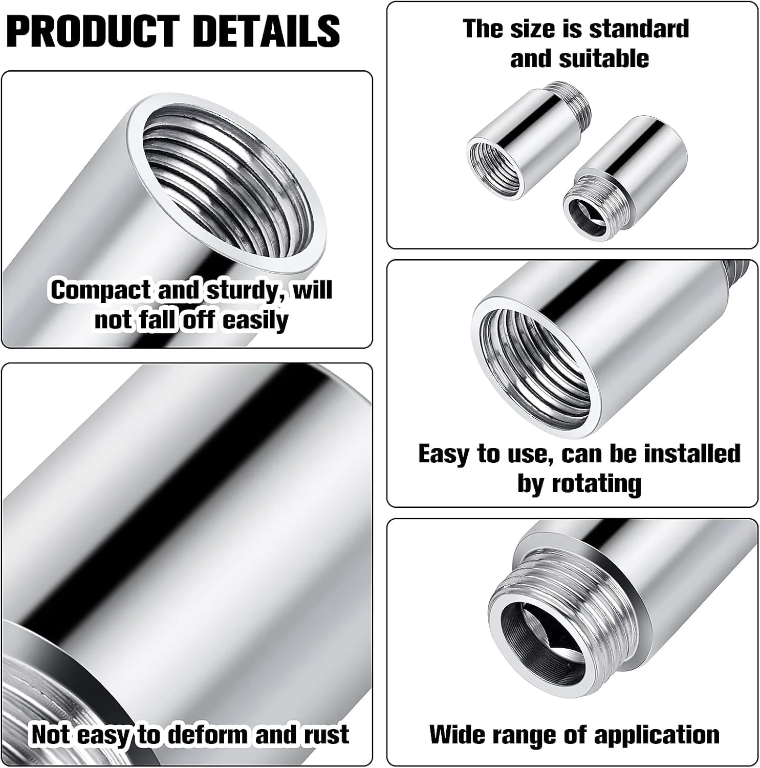 رابط افزایشی کروم بیلا نر به ماده 1/2 اینچ، بسته 2 عددی رزوه BSP به همراه نوار تفلون در اندازه های مختلف برای لوله افزایشی که امکان افزایش طول، افزایش شیرهای زاویه ای و غیره را فراهم می کند (1/2 X 50MM)