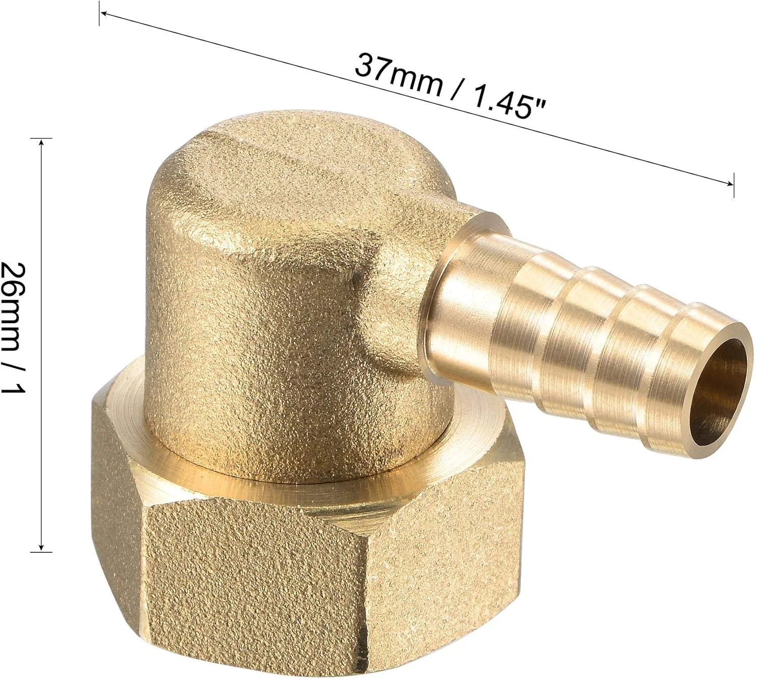 اتصال زانویی شیلنگ برنجی sourcing map، خاردار 8 میلی‌متری × اتصال لوله مهره گردان مادگی G1/2 برای آب، سوخت، هوا، بسته 2 عددی