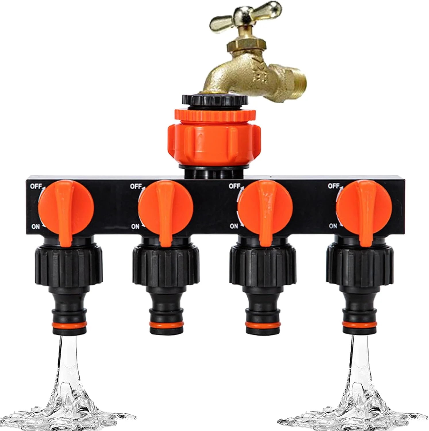 تقسیم کننده شلنگ باغ | تقسیم کننده چهار طرفه شلنگ آب - اتصالات شیر کنترل مستقل لوازم آبیاری برای کارواش RV، گلخانه، کمپینگ، مزرعه در فضای باز