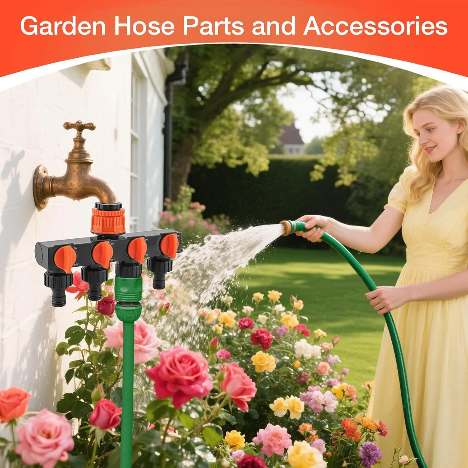 تقسیم کننده شلنگ باغ | تقسیم کننده چهار طرفه شلنگ آب - اتصالات شیر کنترل مستقل لوازم آبیاری برای کارواش RV، گلخانه، کمپینگ، مزرعه در فضای باز تقسیم کننده شلنگ باغ | تقسیم کننده چهار طرفه شلنگ آب - اتصالات شیر کنترل مستقل لوازم آبیاری برای کارواش RV، گلخانه، کمپینگ، مزرعه در فضای باز