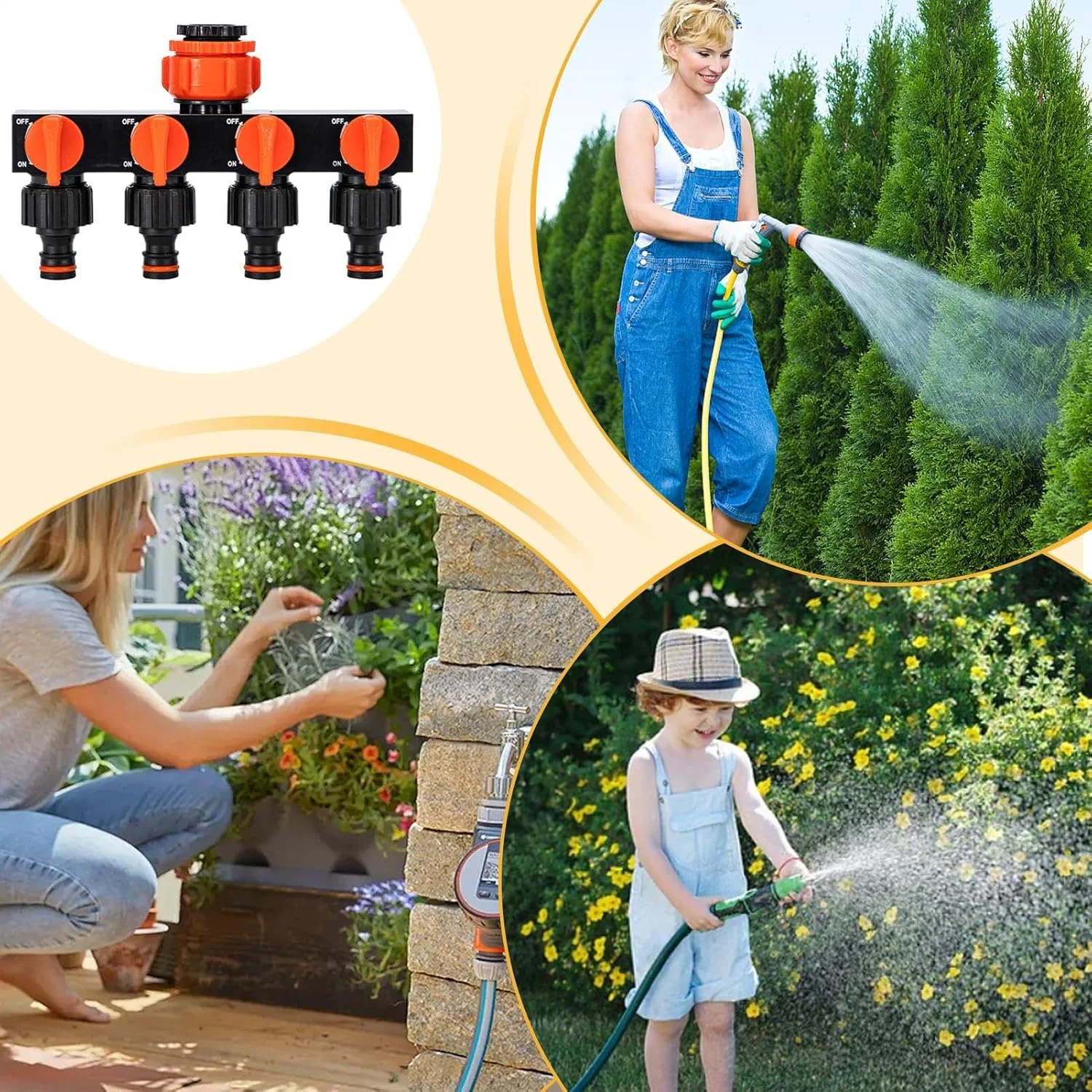 تقسیم کننده شلنگ باغ | تقسیم کننده چهار طرفه شلنگ آب - اتصالات شیر کنترل مستقل لوازم آبیاری برای کارواش RV، گلخانه، کمپینگ، مزرعه در فضای باز تقسیم کننده شلنگ باغ | تقسیم کننده چهار طرفه شلنگ آب - اتصالات شیر کنترل مستقل لوازم آبیاری برای کارواش RV، گلخانه، کمپینگ، مزرعه در فضای باز