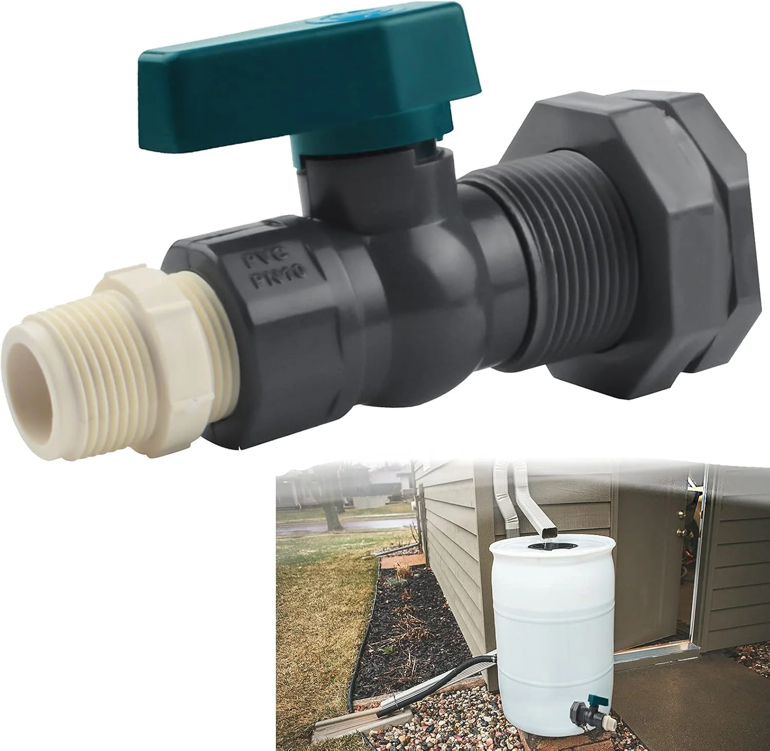 کیت انشعاب بشکه باران FDTY، کیت شیر بشکه باران PVC، شیر 3/4 اینچی بشکه باران با اتصالات فله‌ای و آداپتور شلنگ برای آکواریوم‌ها، مخازن آب، استخرها، وان‌ها، بشکه‌های باغ