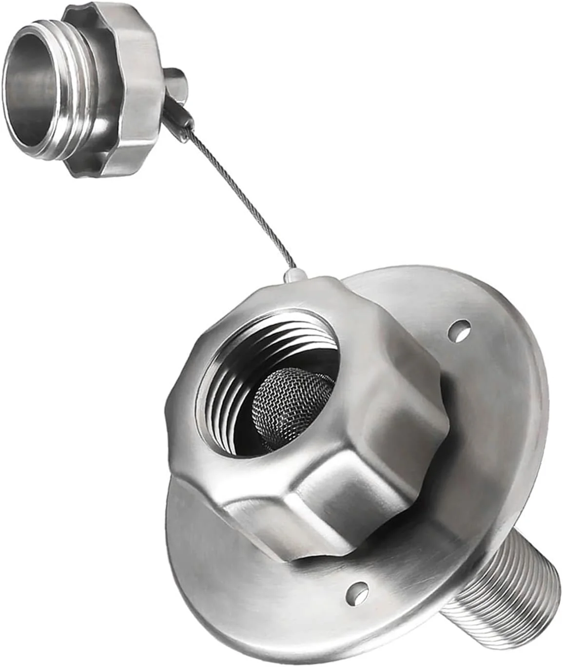 ورودی آب RV جایگزین Tnfeeon، فولاد ضد زنگ با پوشش ضد گرد و غبار و شیر یک طرفه، فلنج 3 اینچی برای RV و تریلر