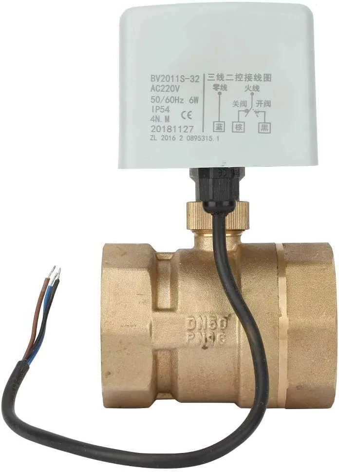 شیر توپی موتوری فاسینت، AC220V DN50 2 اینچ 2 راهه 3 سیم برنجی با مقاومت بالا شیر توپی موتوری برقی اکچویتور شیر رزوه ای برای گرمایش، تهویه، تهویه مطبوع و غیره