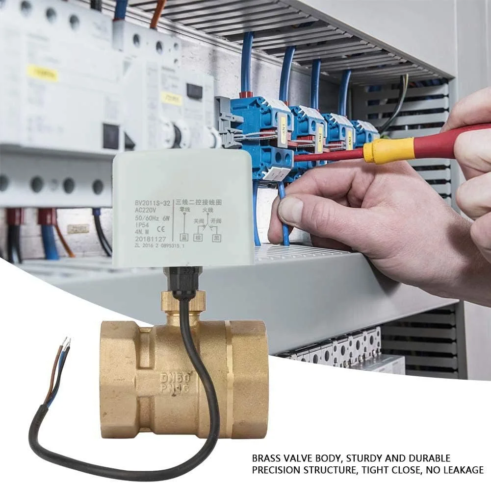 شیر توپی موتوری فاسینت، AC220V DN50 2 اینچ 2 راهه 3 سیم برنجی با مقاومت بالا شیر توپی موتوری برقی اکچویتور شیر رزوه ای برای گرمایش، تهویه، تهویه مطبوع و غیره
