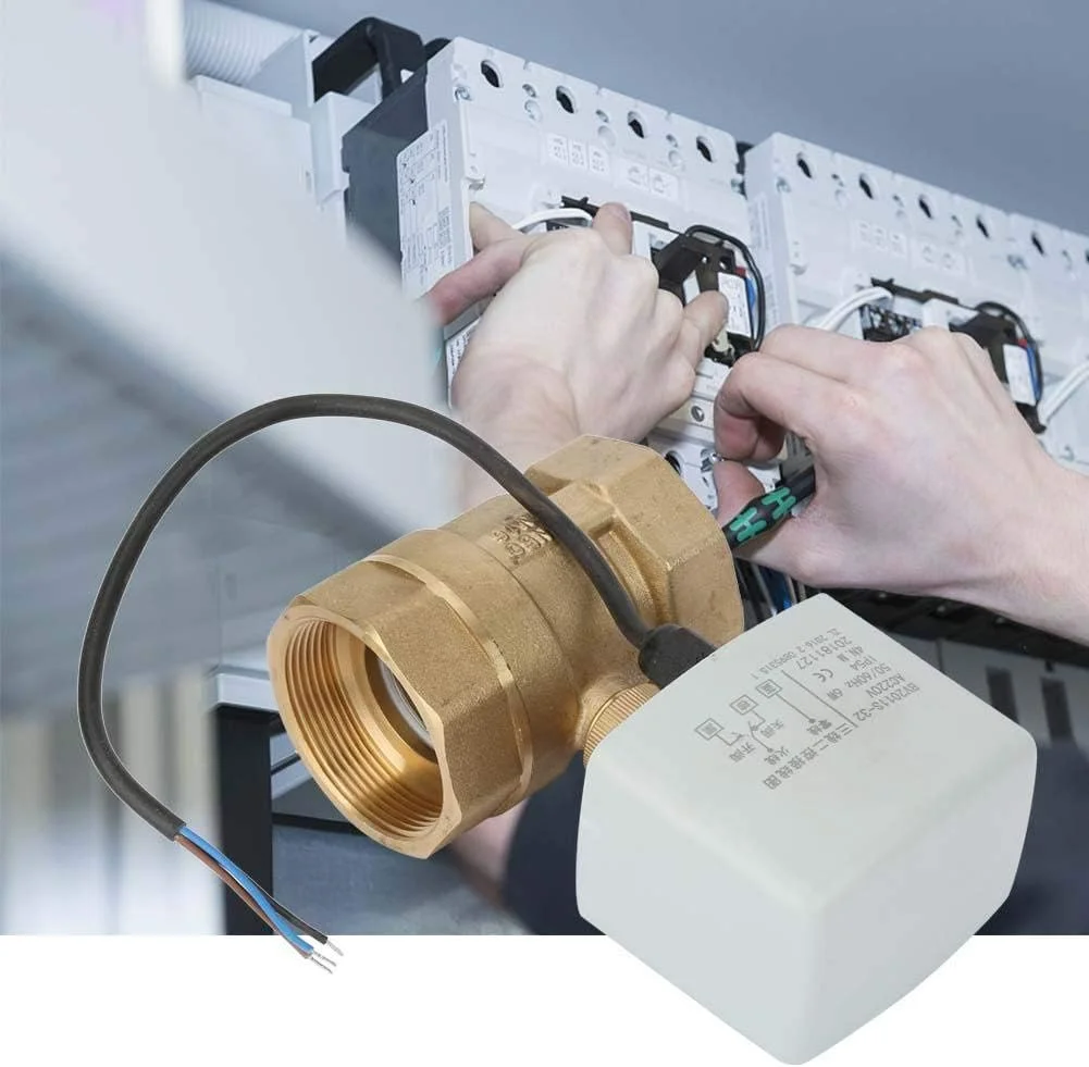 شیر توپی موتوری فاسینت، AC220V DN50 2 اینچ 2 راهه 3 سیم برنجی با مقاومت بالا شیر توپی موتوری برقی اکچویتور شیر رزوه ای برای گرمایش، تهویه، تهویه مطبوع و غیره