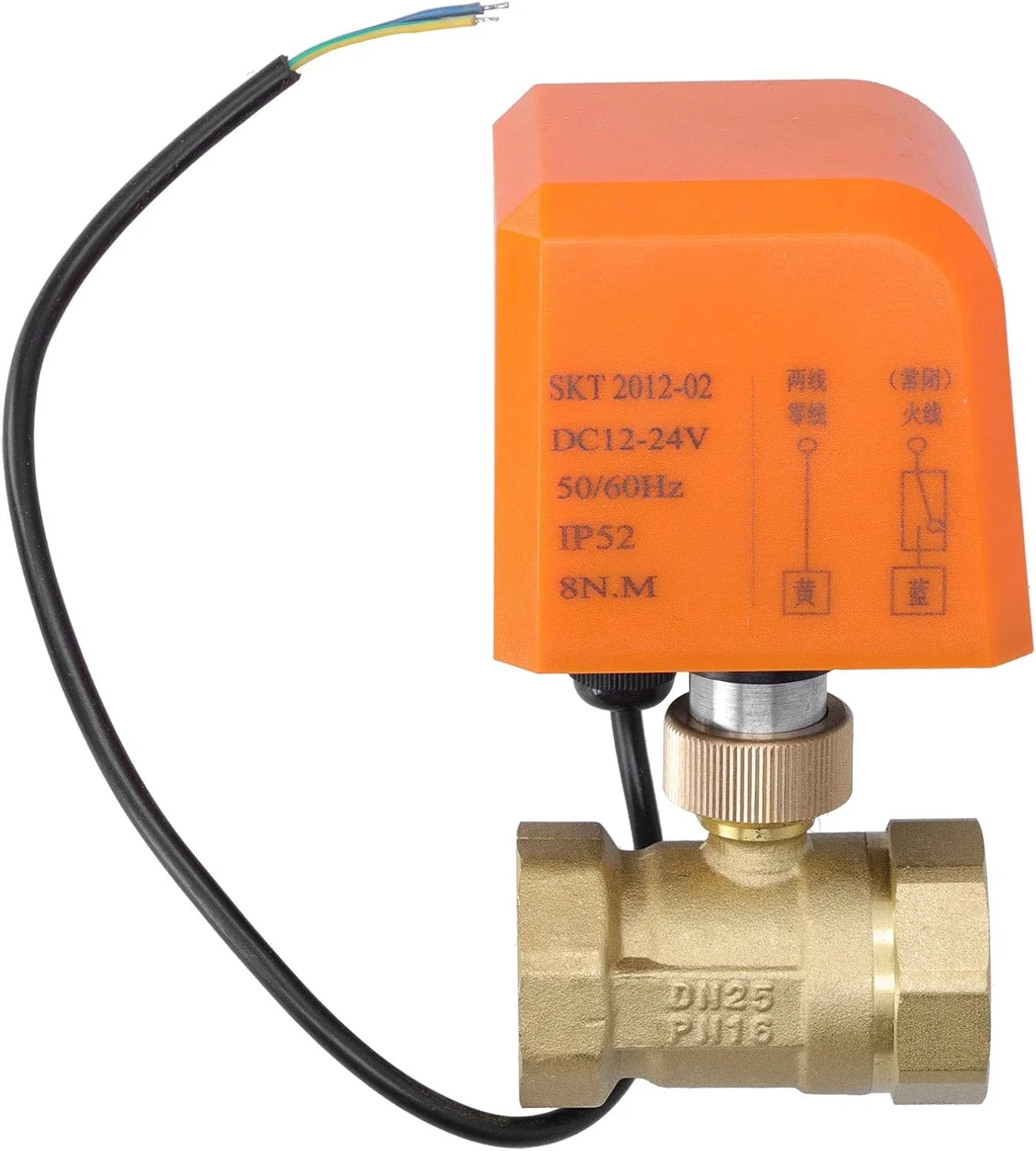 شیر توپی برقی دو طرفه سیم دار، تجهیزات مکانیکی موتوری برنجی DC1224V برای آب سرد و گرم محلول 50% گلیکول با محافظت IP54 نصب آسان موتور سنکرون