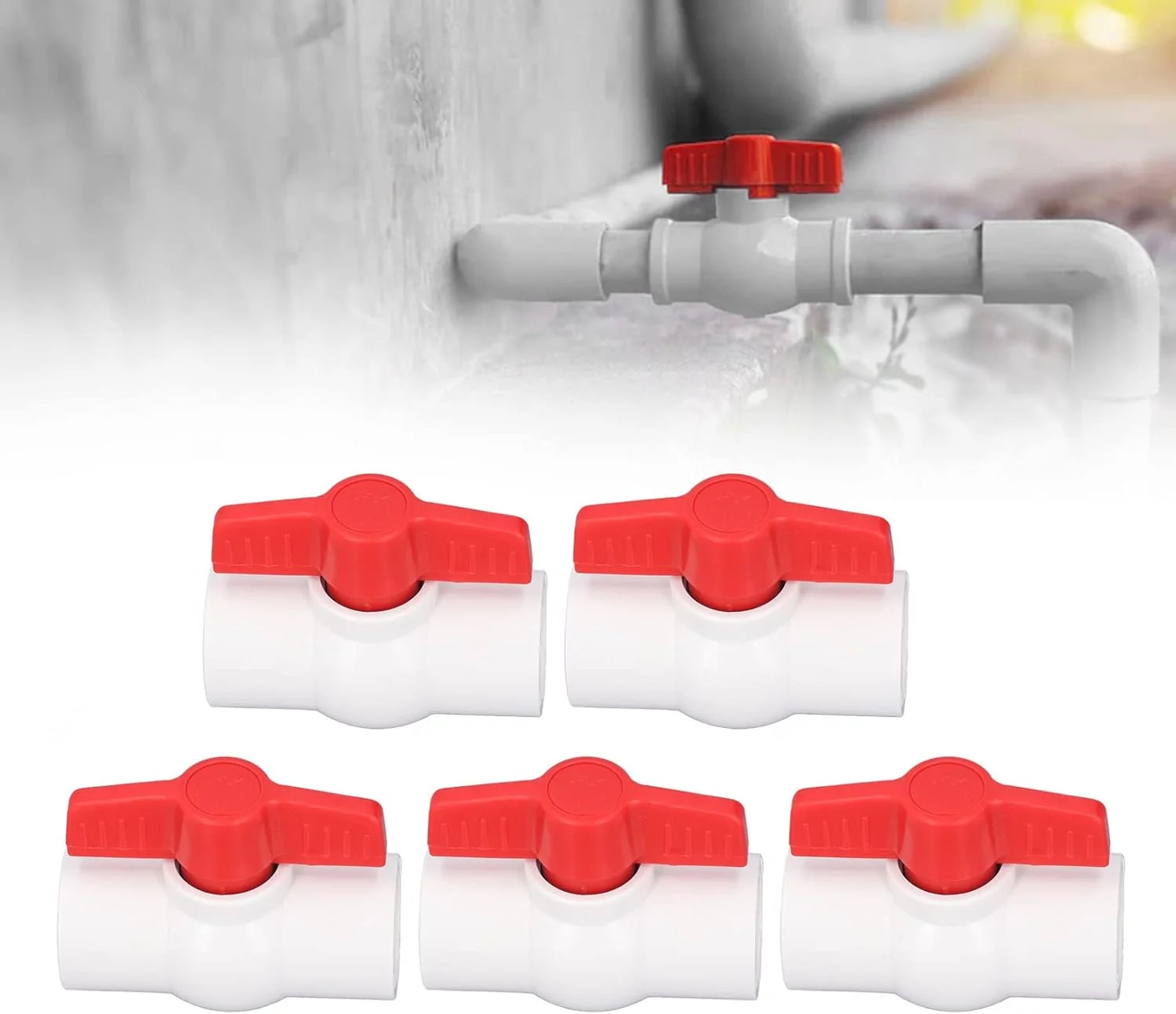 Eujgoov شیر توپی قطع آب شیر آب 5 عددی، شیر تامین آب، نصب سریع PVC لوله (25 میلی متر)