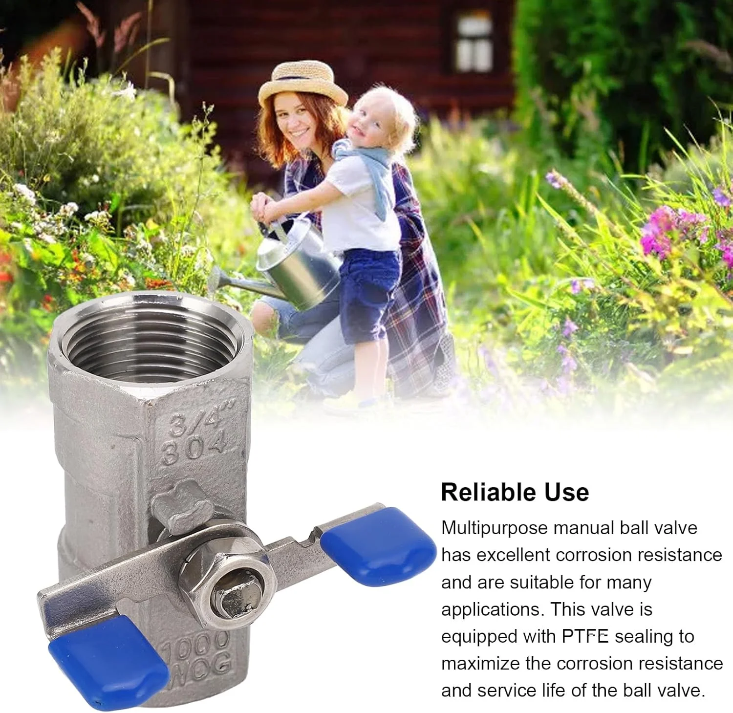 شیر توپی کامل با مهره خروسکی - شیر استیل ضد زنگ 3/4 اینچی با فشار کاری 1000 Psi ایده آل برای تجهیزات آبرسانی و زهکشی، لوازم جانبی خارجی و کاربردهای صنعتی