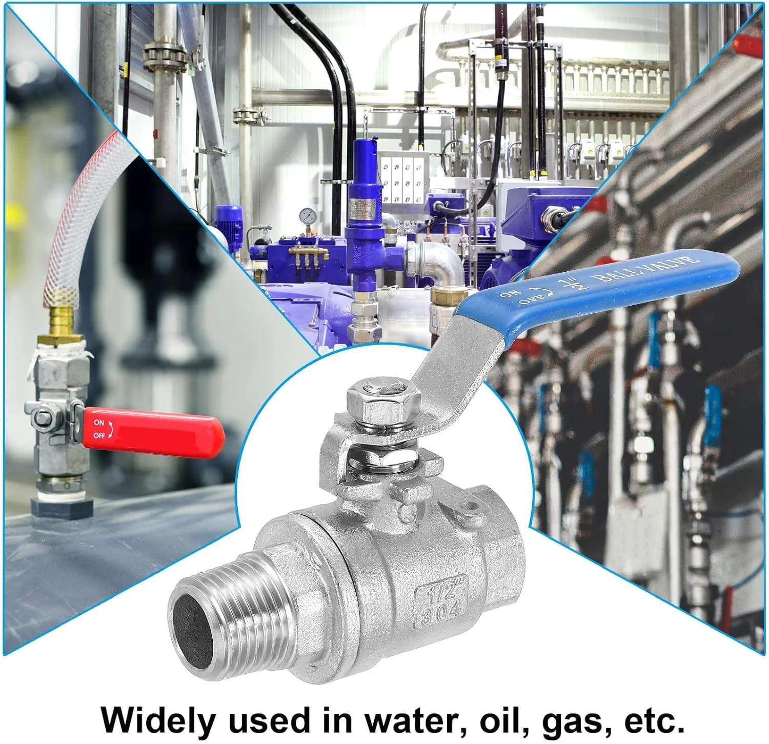 شیر قطع و وصل تمام پورت آزونی، سایز 1/2 اینچ NPT، استیل ضد زنگ 304، اتصال نر به مادگی رزوه ای برای کنترل جریان آب، روغن و گاز شیر قطع و وصل تمام پورت آزونی، سایز 1/2 اینچ NPT، استیل ضد زنگ 304، اتصال نر به مادگی رزوه ای برای کنترل جریان آب، روغن و گاز