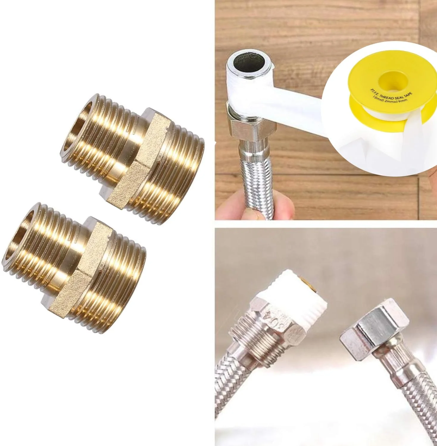 Biella™ 2 عدد اتصال کاهنده لوله برنجی نر به نر BSP، نوع شش گوش، رزوه مستقیم به همراه نوار تفلون، اتصالات آداپتور لوله برنجی سنگین، اتصال شیلنگ رزوه نر (1/2 اینچ X 1/4 اینچ)