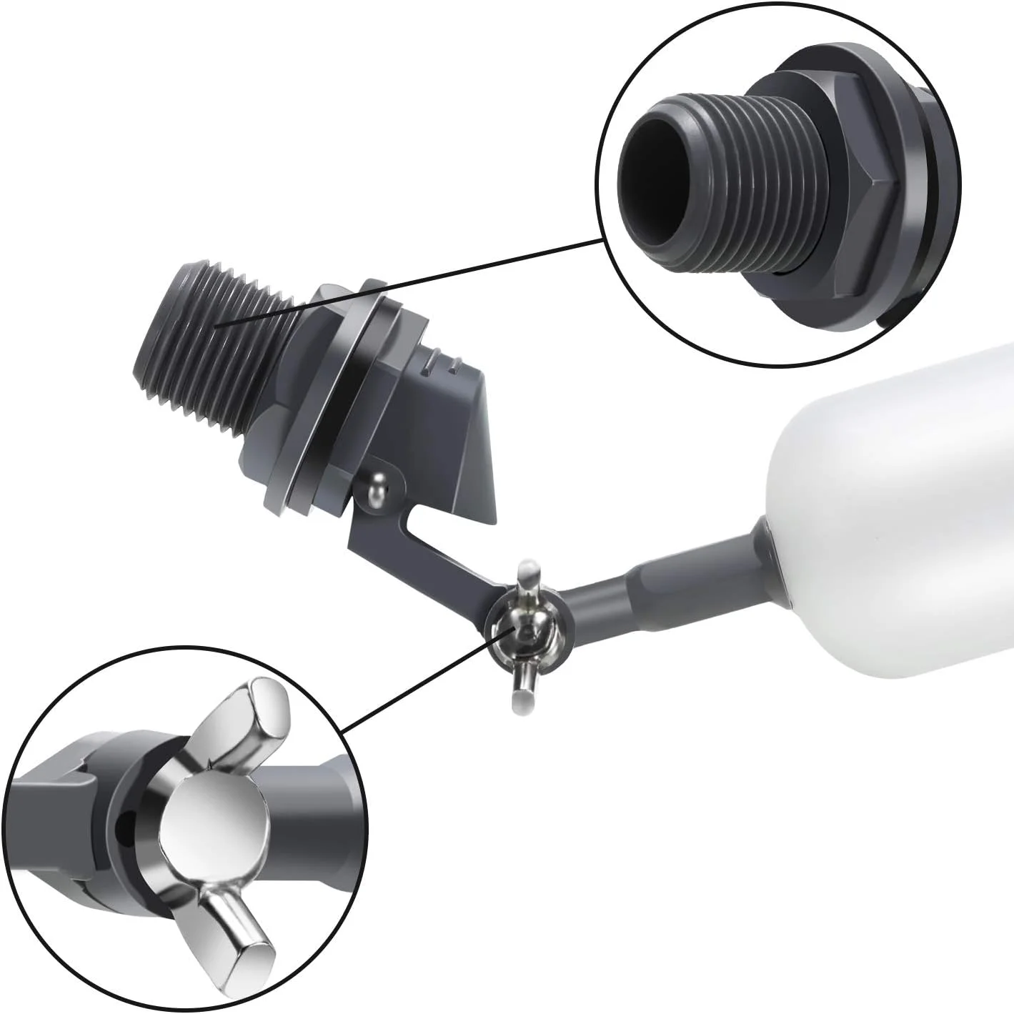 شیر شناور توپی، لوله تغذیه 1/2 اینچ نر، پرکننده خودکار مخزن آب رطوبت ساز با بازوی قابل تنظیم برای حوضچه ها، آبشخور دام، آکواریوم ها، آبزی پروری، هیدروپونیک و مخزن (2 عدد)