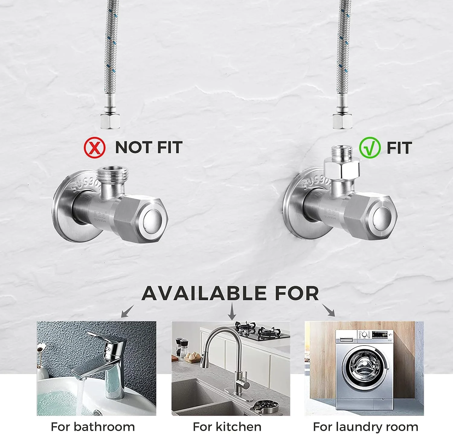 اتصالات لوله کشی استیل Benting شامل 4 عدد تبدیل مادگی G1/2 اینچ به نری 3/8 اینچ، اتصالات فشاری لوله آب شیر آشپزخانه و حمام، اتصالات لوله کشی به همراه واشرهای لاستیکی