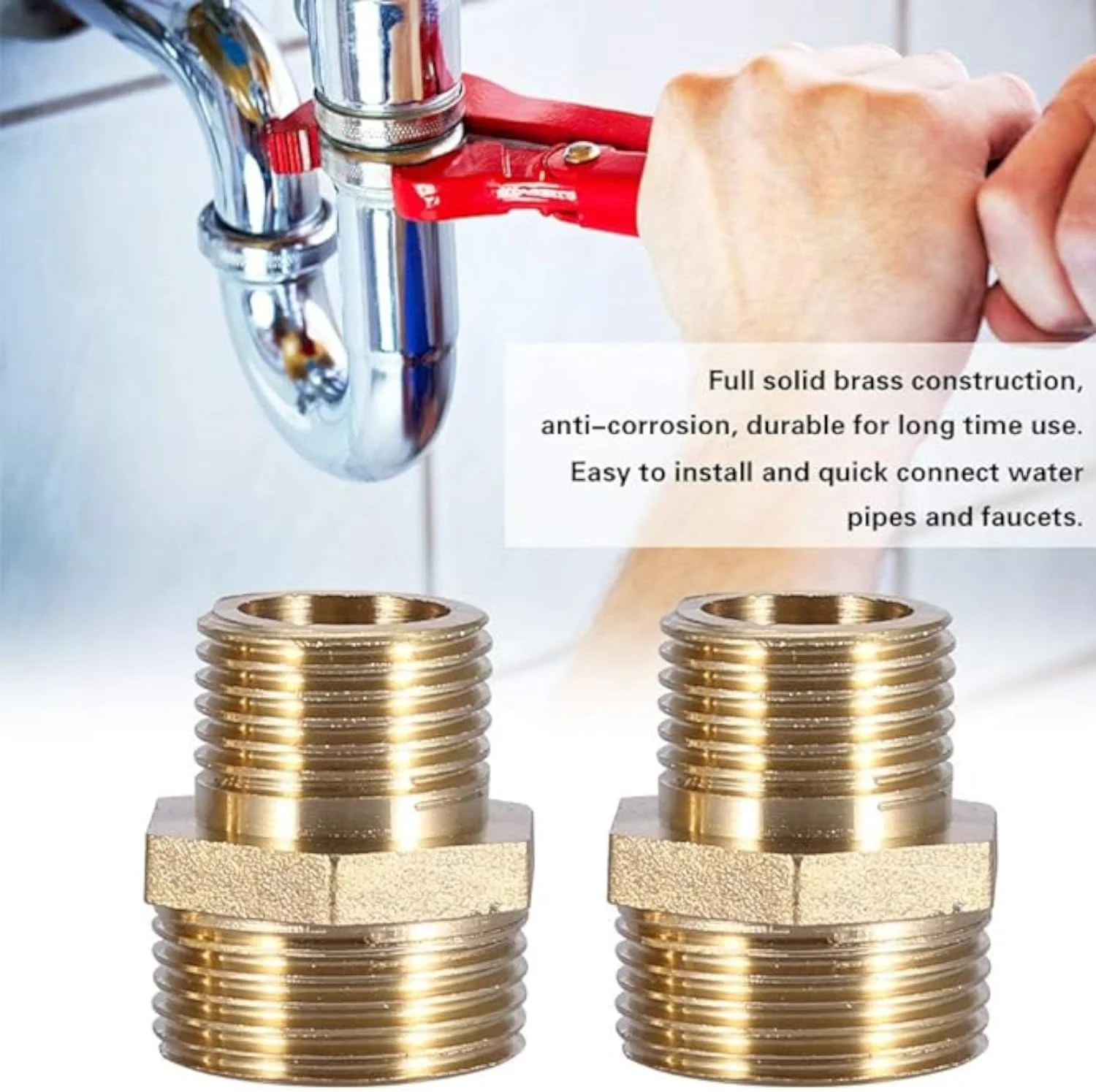 Biella™ 2 عدد اتصال کاهنده لوله برنجی نر به نر BSP، نوع شش گوش، رزوه مستقیم به همراه نوار تفلون، اتصالات آداپتور لوله برنجی سنگین، اتصال شیلنگ رزوه نر (1/2 اینچ X 1/4 اینچ)