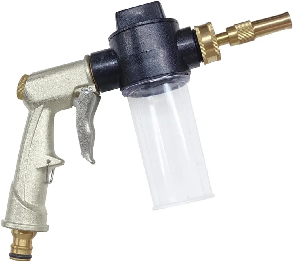 تفنگ فوم پاش کارواش، نازل فلزی فشار قوی قابل تنظیم با بطری پخش کننده صابون پلاستیکی 100 سی سی، ایده آل برای شستشوی خودرو، آبیاری گیاهان و تمیز کردن کف (نقره ای) تفنگ فوم پاش کارواش، نازل فلزی فشار قوی قابل تنظیم با بطری پخش کننده صابون پلاستیکی 100 سی سی، ایده آل برای شستشوی خودرو، آبیاری گیاهان و تمیز کردن کف (نقره ای)