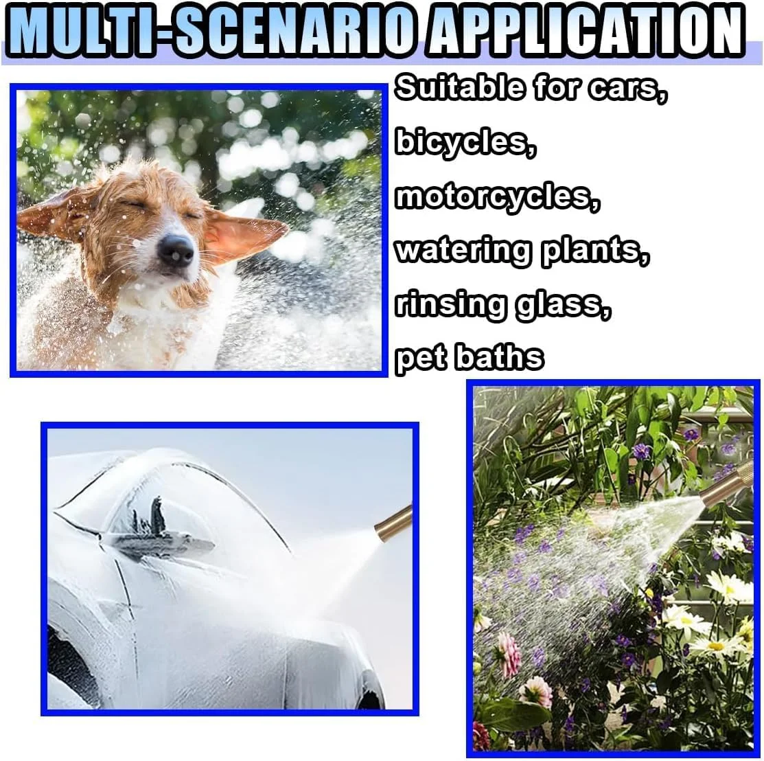 تفنگ فوم پاش کارواش، نازل فلزی فشار قوی قابل تنظیم با بطری پخش کننده صابون پلاستیکی 100 سی سی، ایده آل برای شستشوی خودرو، آبیاری گیاهان و تمیز کردن کف (نقره ای)