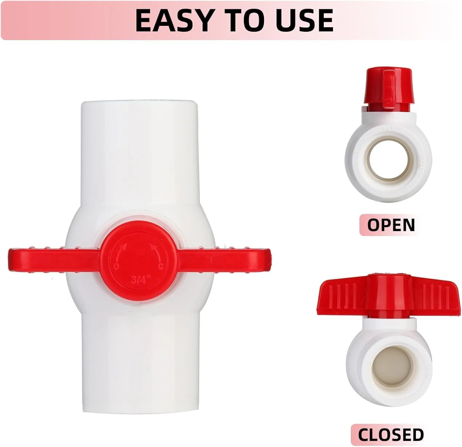 شیرهای قطع و وصل پی وی سی آزونی سایز 3/4 اینچ، بسته 5 عددی شیرهای کنترل جریان آب سوکت لغزشی، اتصالات لوله بادوام برای کاربردهای لوله کشی، دارای رتبه 150 PSI