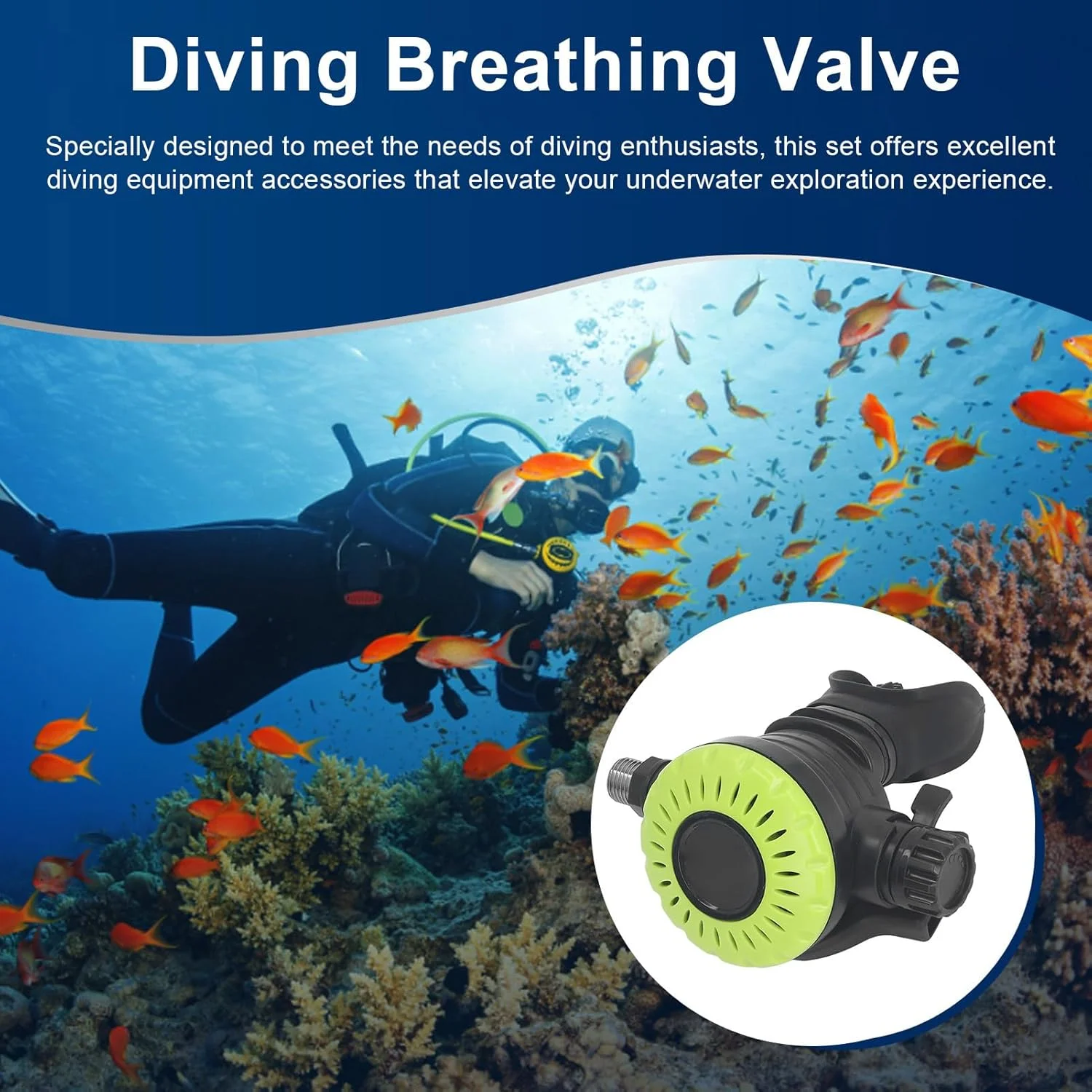 شیر تنفسی غواصی قابل تنظیم، شیر ثانویه تنفسی سیلیکونی ABS، لوله فشار متوسط، برای لوازم غواصی زیر آب (سبز)