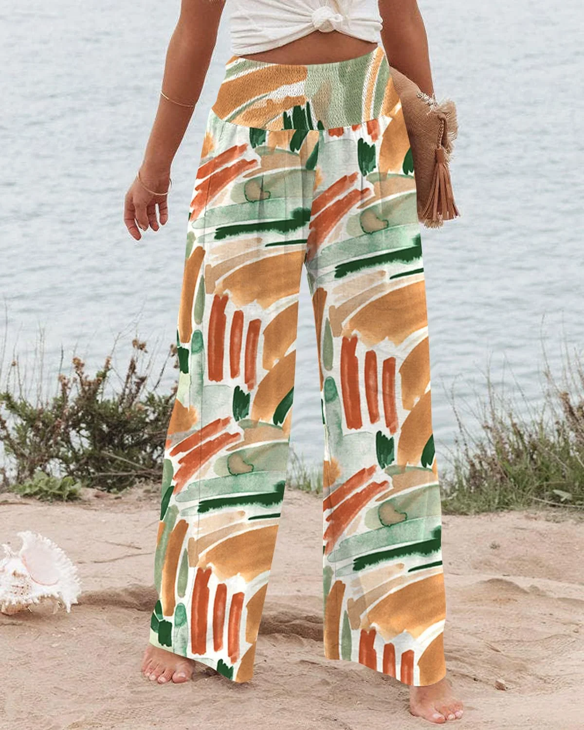 شلوار زنانه مدل پالازو کمر بلند، پاچه گشاد، مناسب استراحت، شیک و دارای جیب، طرح گل قهوه ای-سبز، سایز XL شلوار زنانه مدل پالازو کمر بلند، پاچه گشاد، مناسب استراحت، شیک و دارای جیب، طرح گل قهوه ای-سبز، سایز XL