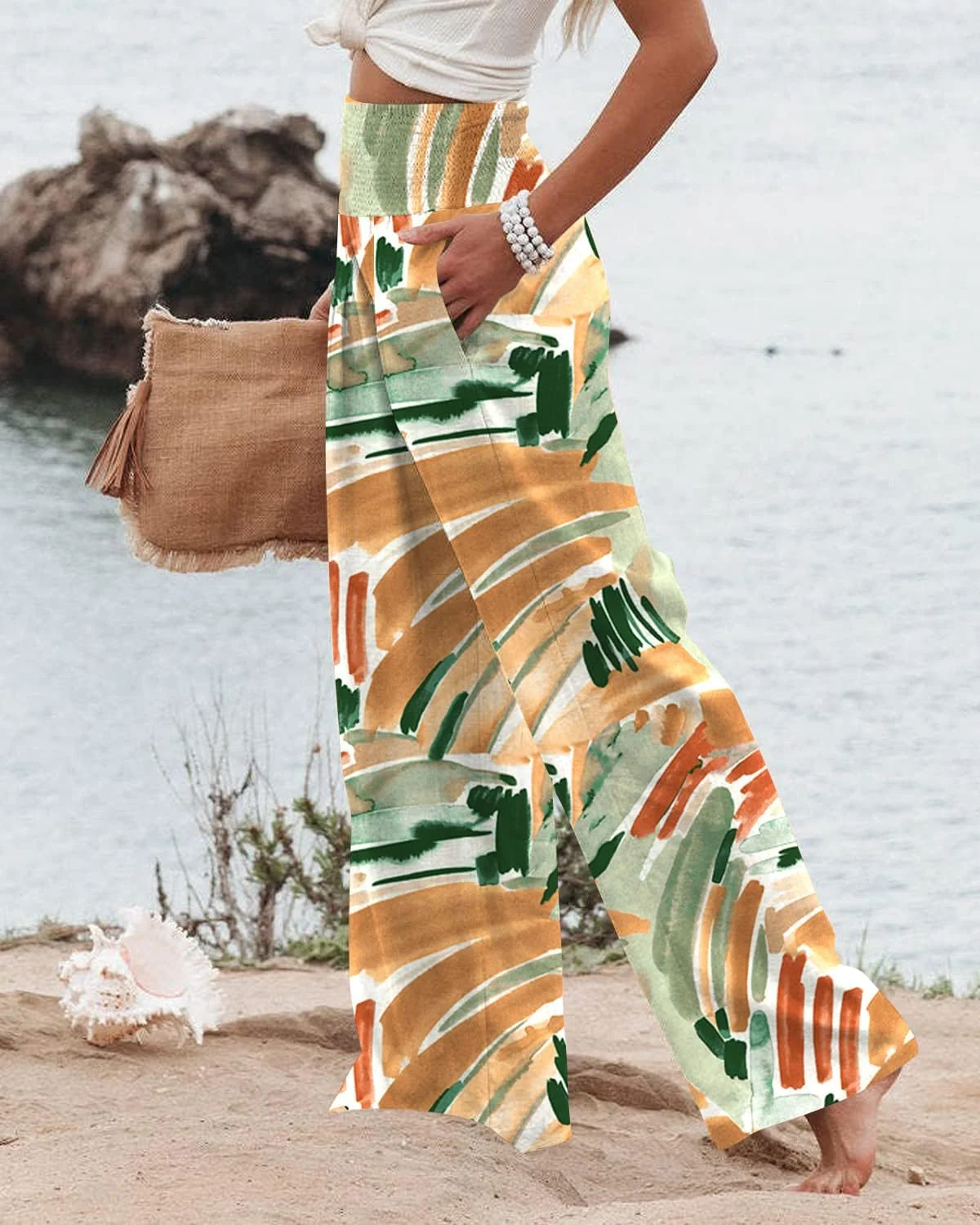 شلوار زنانه مدل پالازو کمر بلند، پاچه گشاد، مناسب استراحت، شیک و دارای جیب، طرح گل قهوه ای-سبز، سایز XL شلوار زنانه مدل پالازو کمر بلند، پاچه گشاد، مناسب استراحت، شیک و دارای جیب، طرح گل قهوه ای-سبز، سایز XL