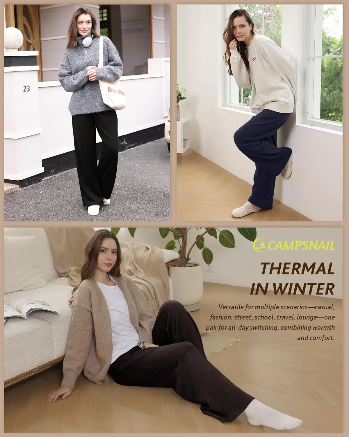 CAMPSNAIL شلوار گرمکن زنانه پاچه گشاد، داخل پلار، مدل آزاد و راسته مناسب پاییز و زمستان، گرم و راحت با جیب، قهوه ای، M CAMPSNAIL شلوار گرمکن زنانه پاچه گشاد، داخل پلار، مدل آزاد و راسته مناسب پاییز و زمستان، گرم و راحت با جیب، قهوه ای، M