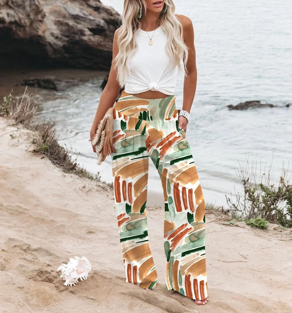 شلوار زنانه مدل پالازو کمر بلند، پاچه گشاد، مناسب استراحت، شیک و دارای جیب، طرح گل قهوه ای-سبز، سایز XL شلوار زنانه مدل پالازو کمر بلند، پاچه گشاد، مناسب استراحت، شیک و دارای جیب، طرح گل قهوه ای-سبز، سایز XL