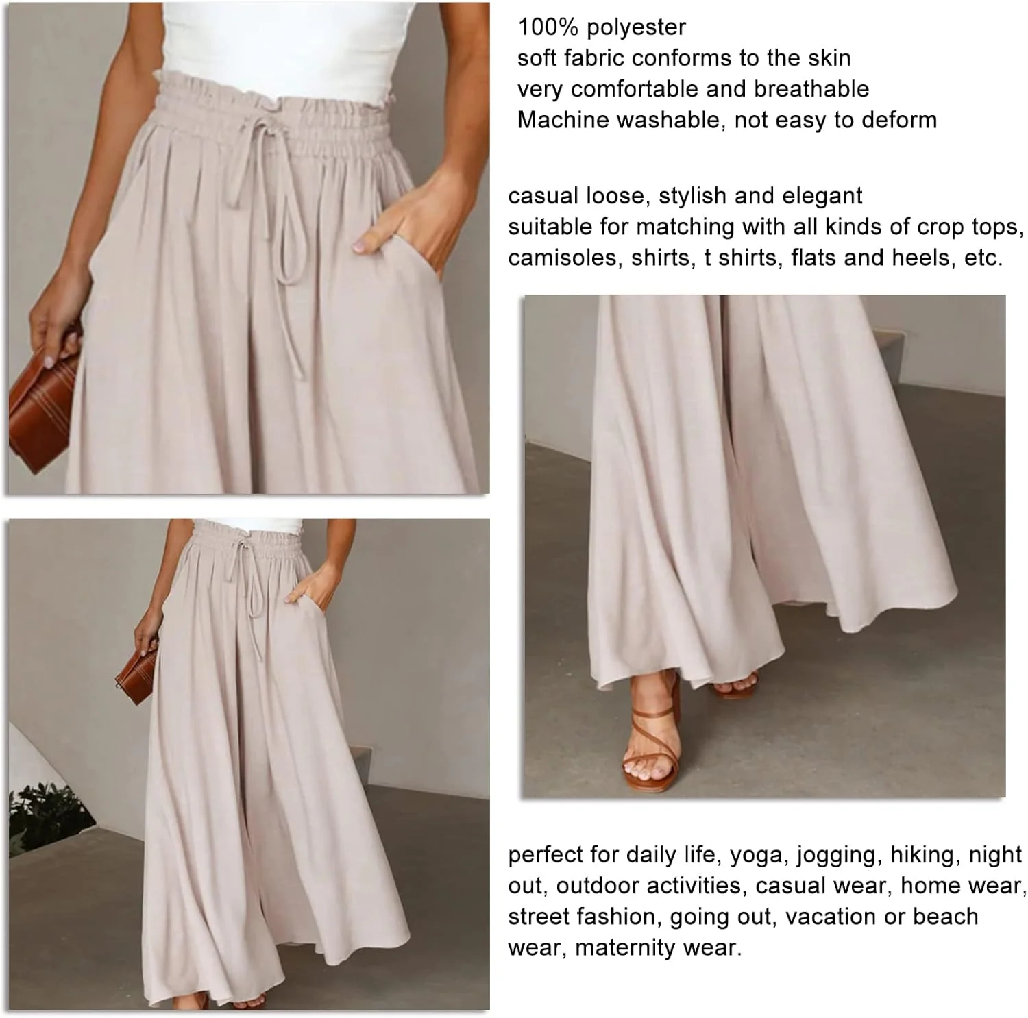 FOKFO شلوار زنانه پاچه گشاد، مدل کژوال، کمر بلند، دارای کش، شلوارک دامندار، شلوار راحتی بلند، رنگ ثابت FOKFO شلوار زنانه پاچه گشاد، مدل کژوال، کمر بلند، دارای کش، شلوارک دامندار، شلوار راحتی بلند، رنگ ثابت