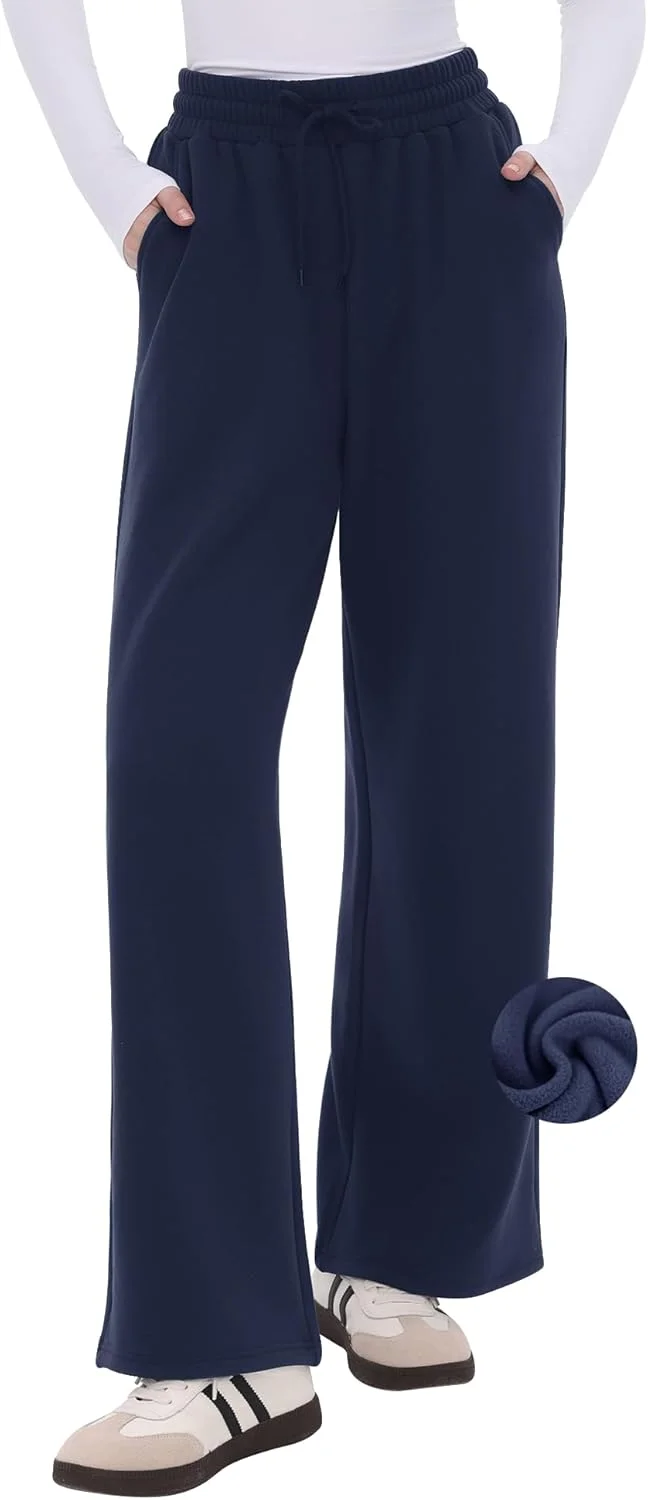 شلوار گرمکن زنانه CAMPSNAIL با پاچه گشاد، داخل پشمی، مدل آزاد، پاچه صاف، مناسب استایل پاییزی و زمستانی، گرم و راحت، دارای جیب، سرمه ای، L