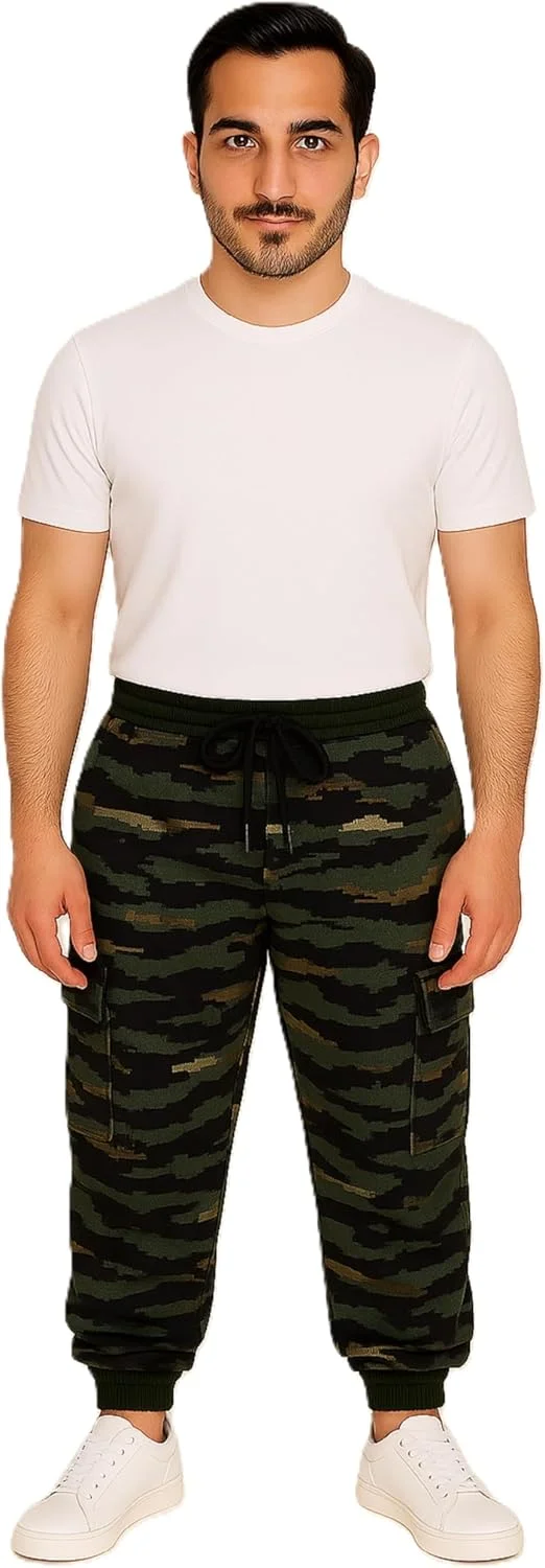 شلوار جاگر ارتشی طرح دیجیتال، مدل اسلیم فیت با 4 جیب، کمر بند دار، استایل خیابانی نظامی